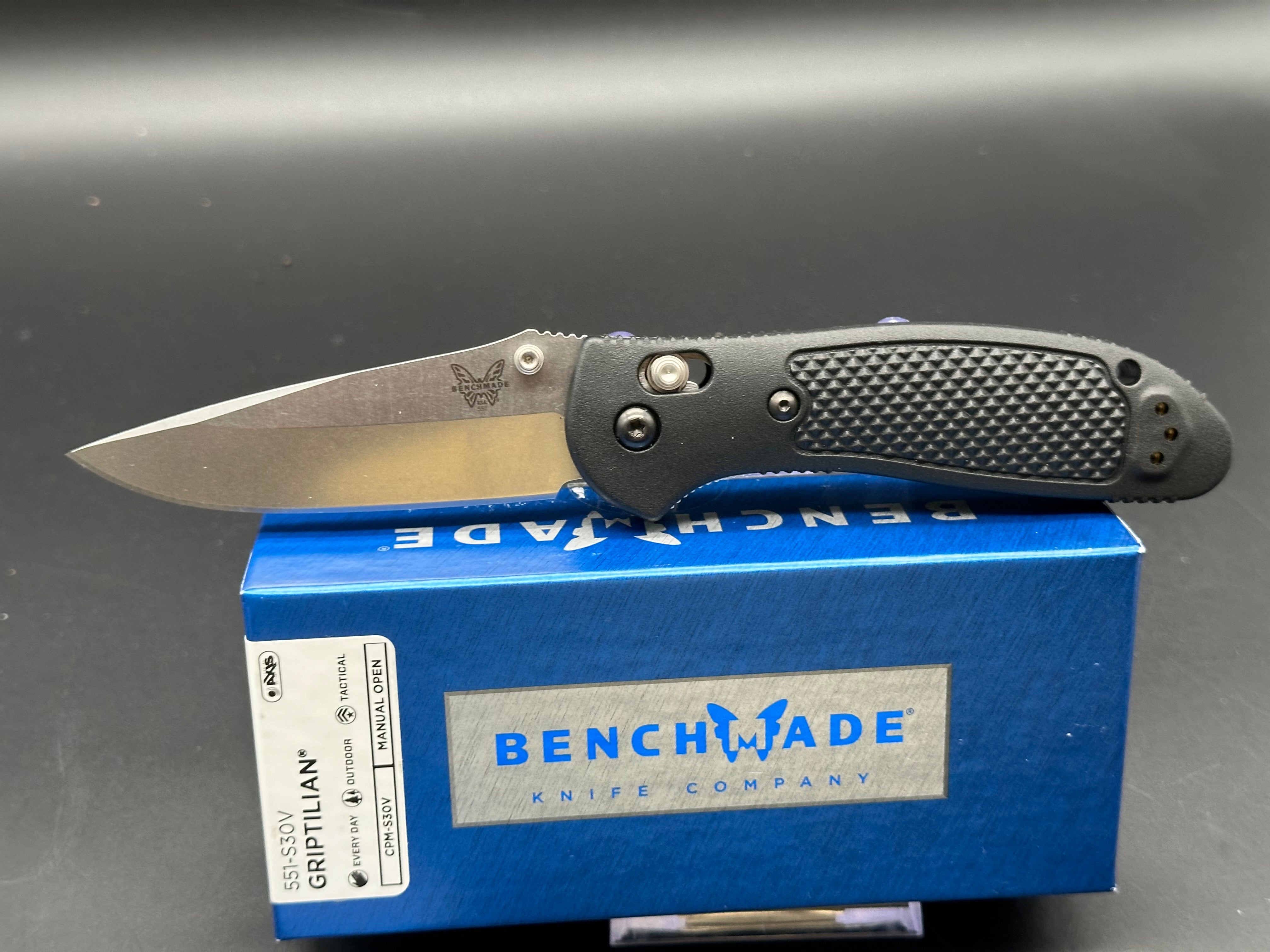 Benchmade Griptilian, 3.45" S30V Satin Drop Point Blade with Black Grivory Handle