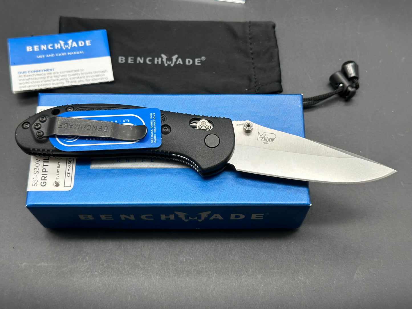 Benchmade Griptilian, 3.45" S30V Satin Drop Point Blade with Black Grivory Handle