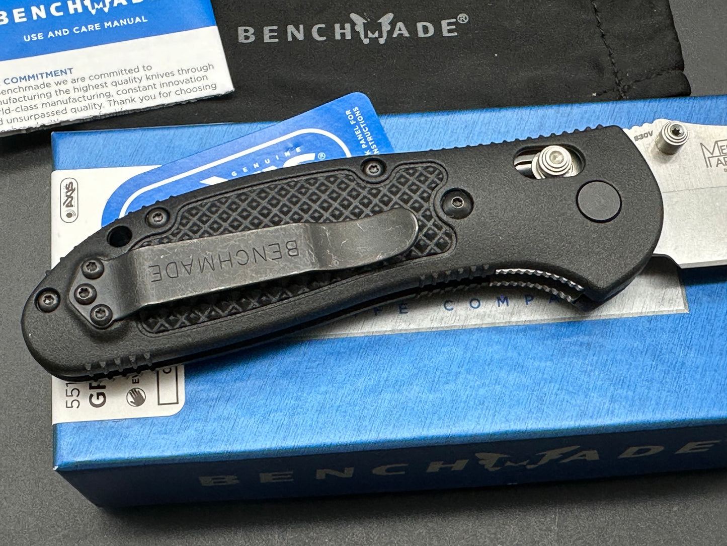 Benchmade Griptilian, 3.45" S30V Satin Drop Point Blade with Black Grivory Handle