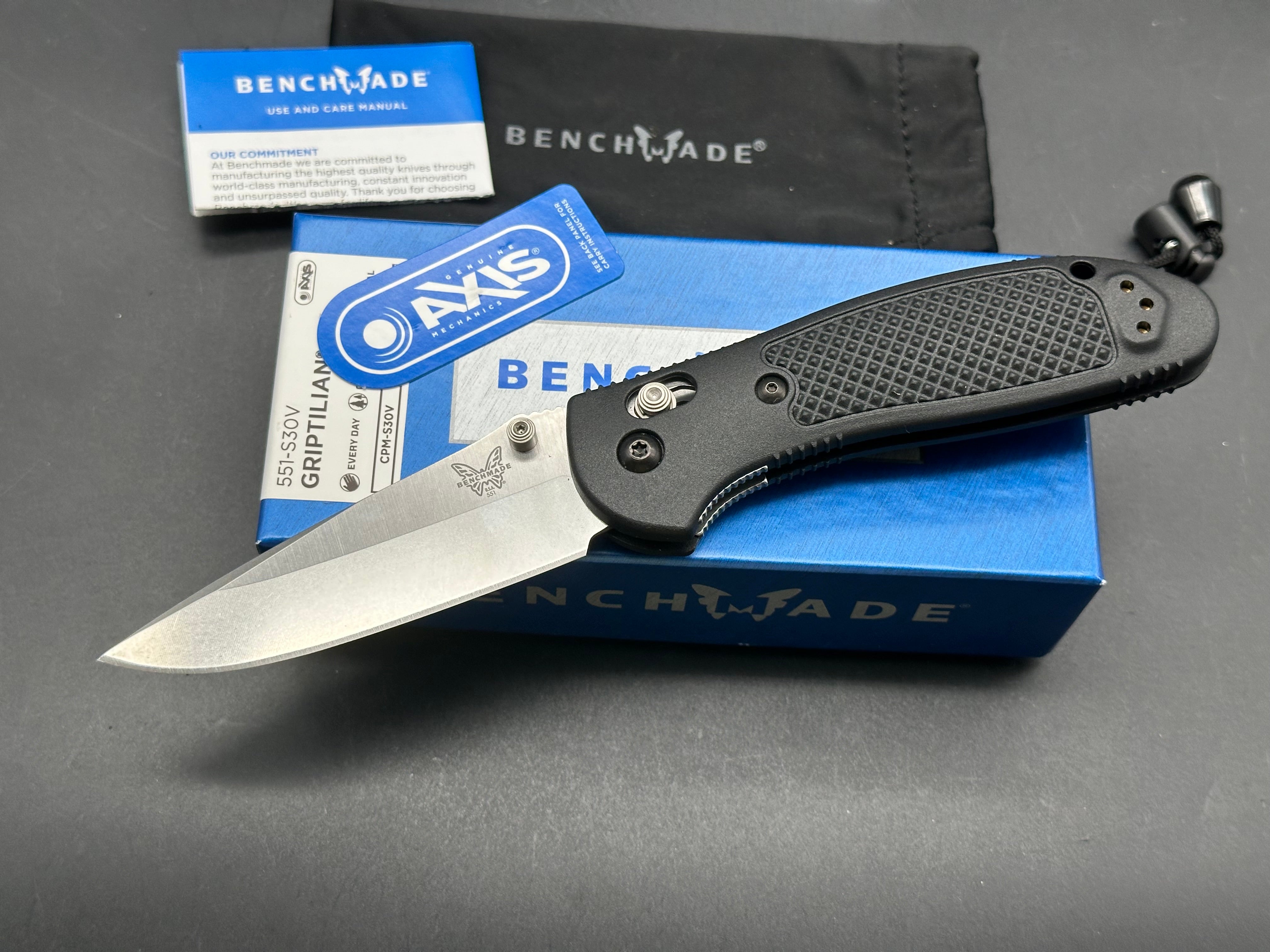 Benchmade Griptilian, 3.45" S30V Satin Drop Point Blade with Black Grivory Handle