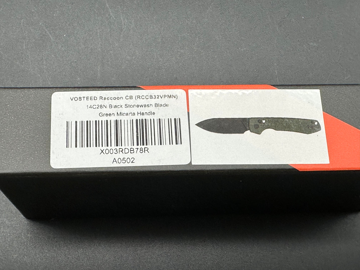 Vosteed Raccoon Cross Bar, 3.25" 14C28N Black Stonewash Blade with Green Micarta Handle