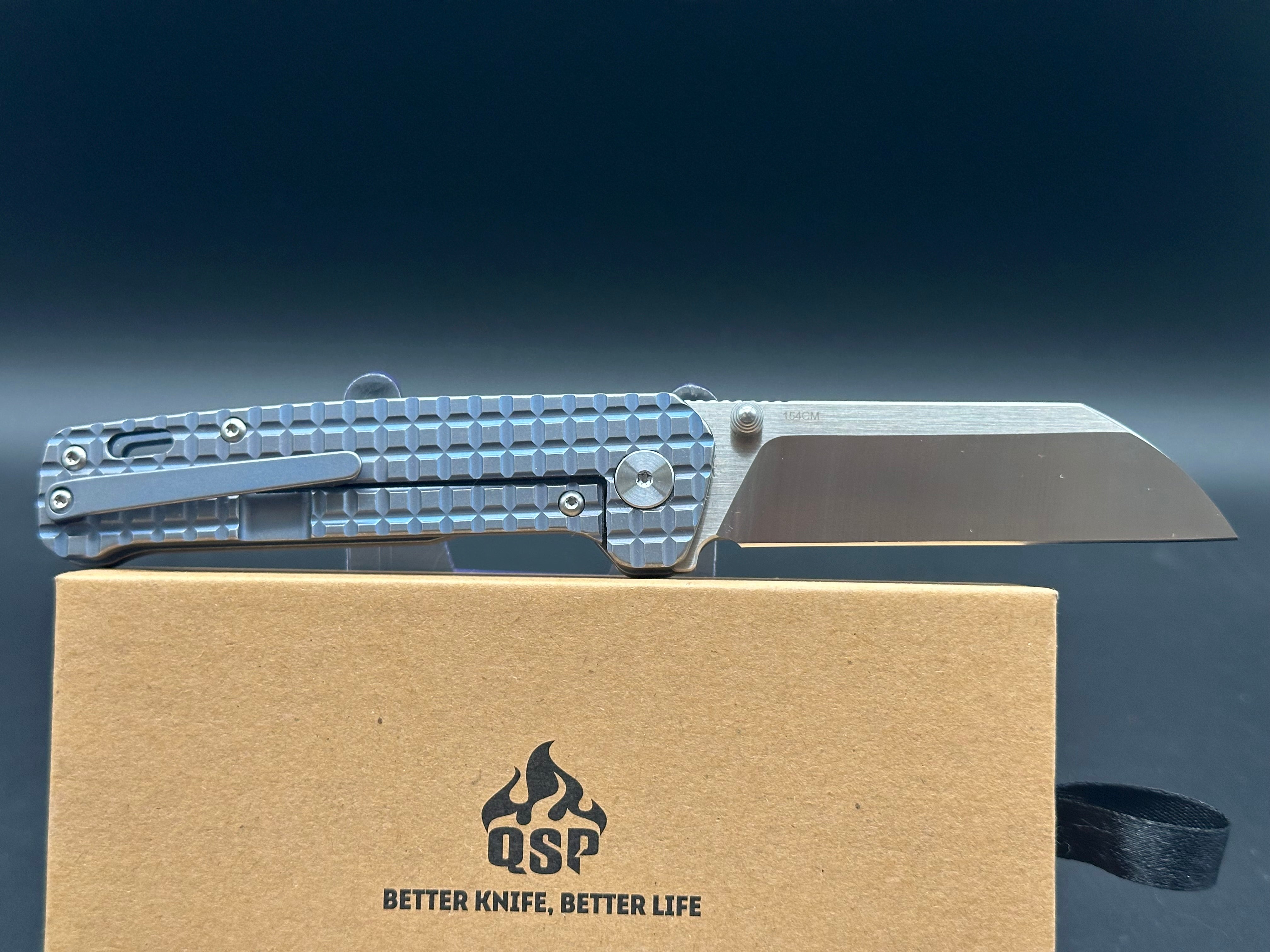 QSP Penguin Frame Lock Knife Blue Ti Fragtanium (3.1" Stonewash)