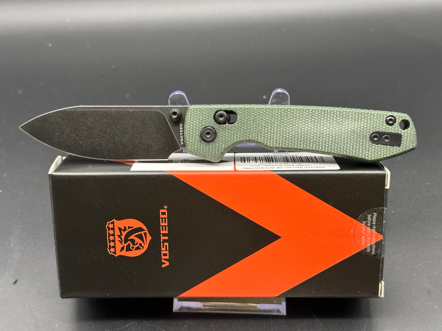 Vosteed Raccoon Cross Bar, 3.25" 14C28N Black Stonewash Blade with Green Micarta Handle