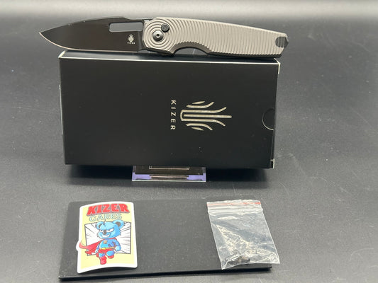 Kizer Dogfish Button Lock Knife Black Aluminum (3.1" Black)