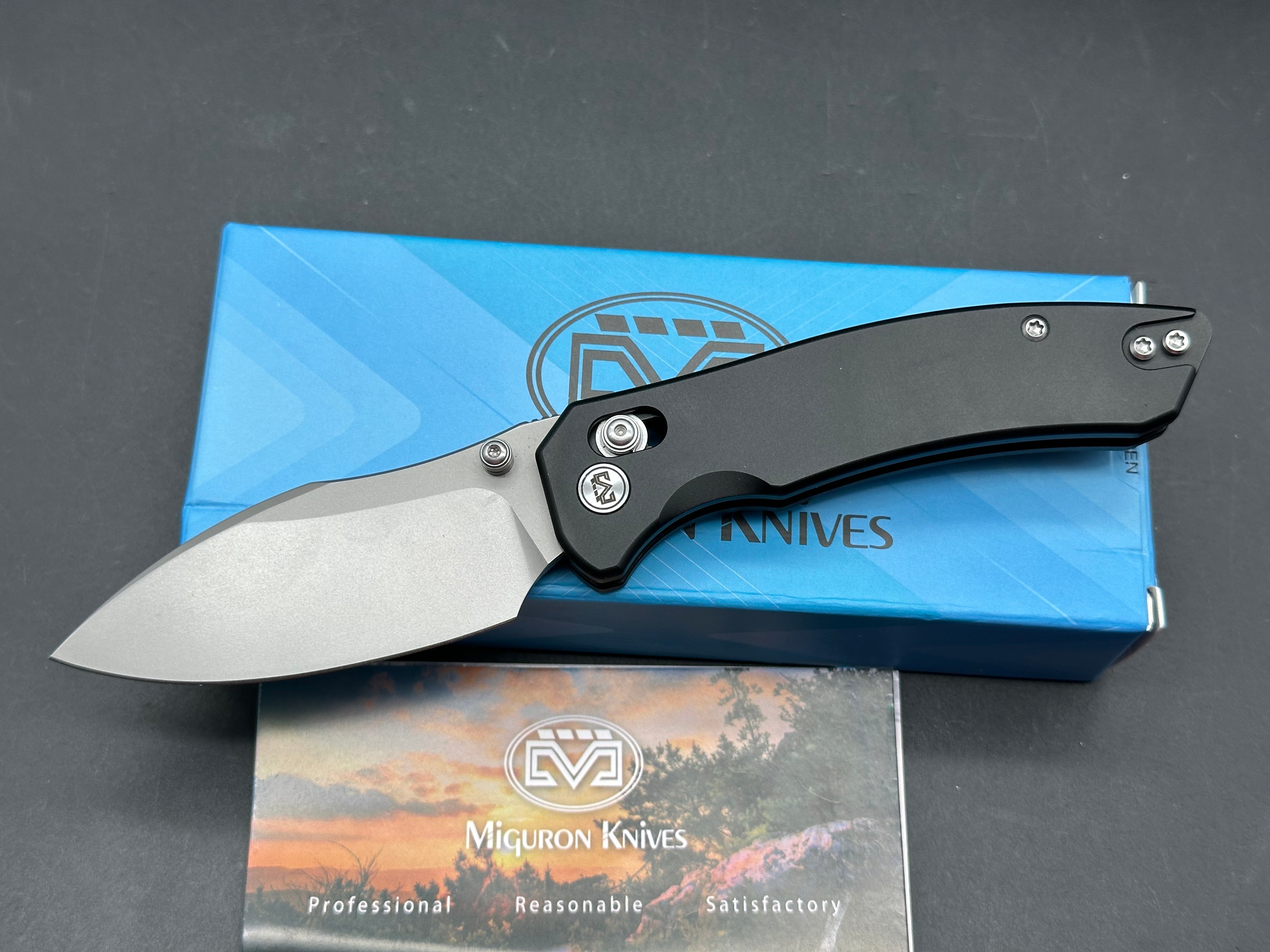 Miguron Norsa, 2.99" D2 Black PVD Blade with Black PVD Aluminum Scales