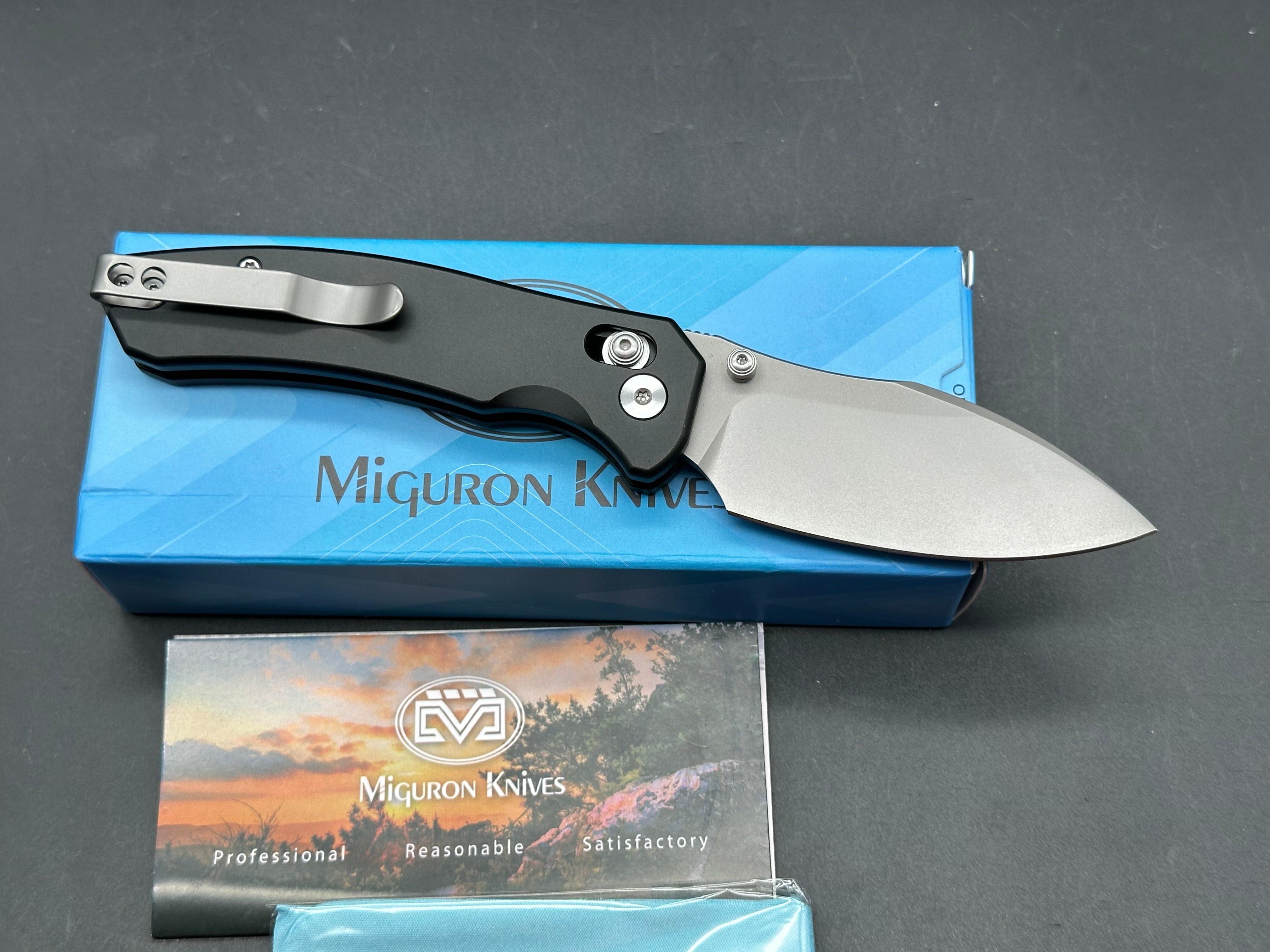 Miguron Norsa, 2.99" D2 Black PVD Blade with Black PVD Aluminum Scales