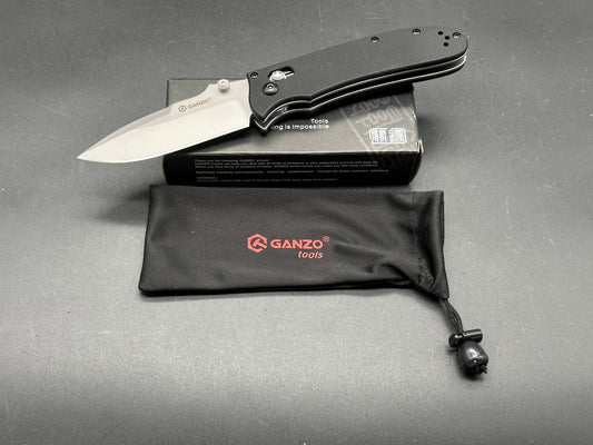 Ganzo G704-BK, 3.35” 440C Satin Drop Point Blade, Black G10 Handle