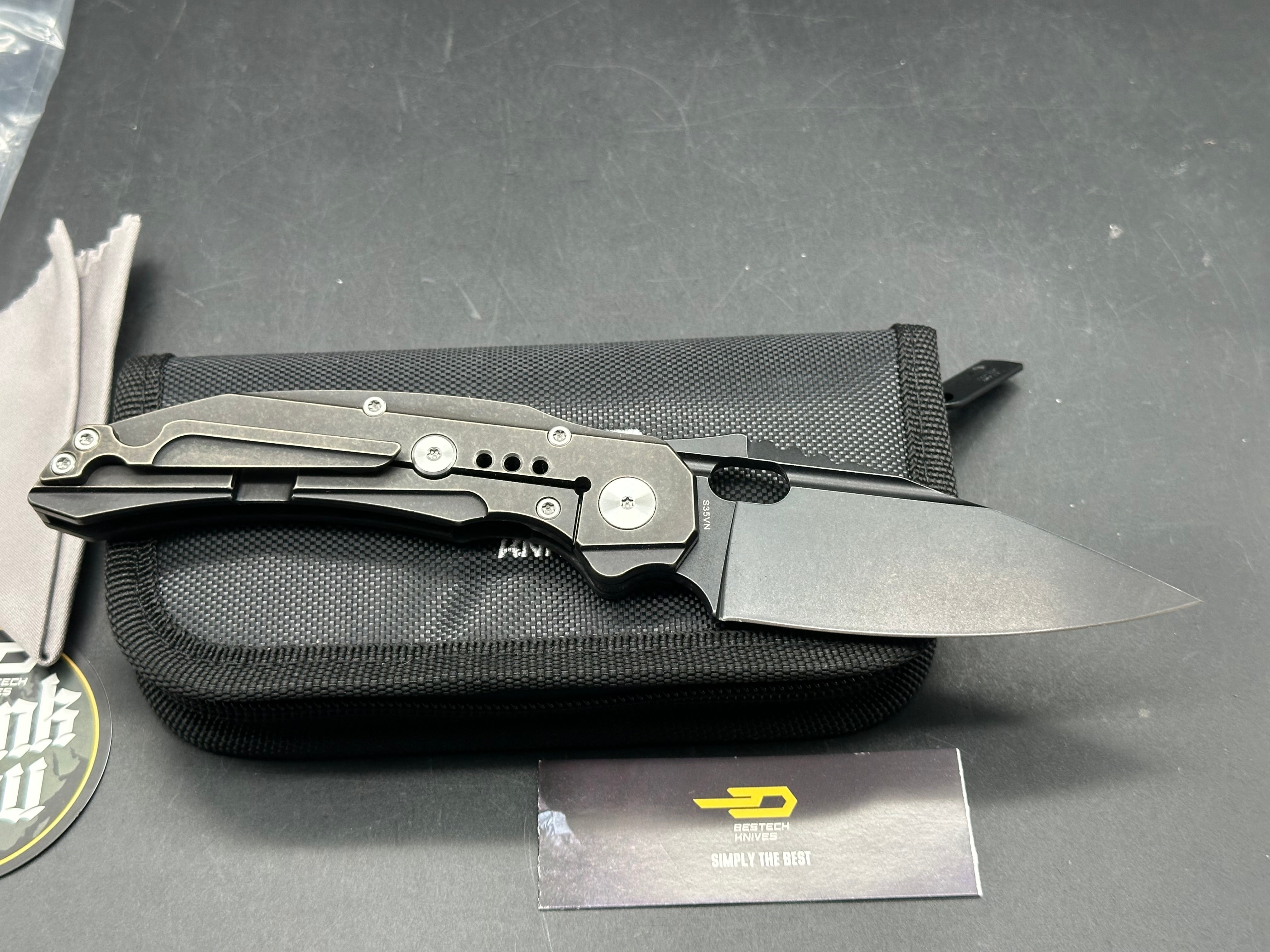 Bestech Exploit: Titanium handle with carbon fiber, black S35VN blade, 7.95" overall length