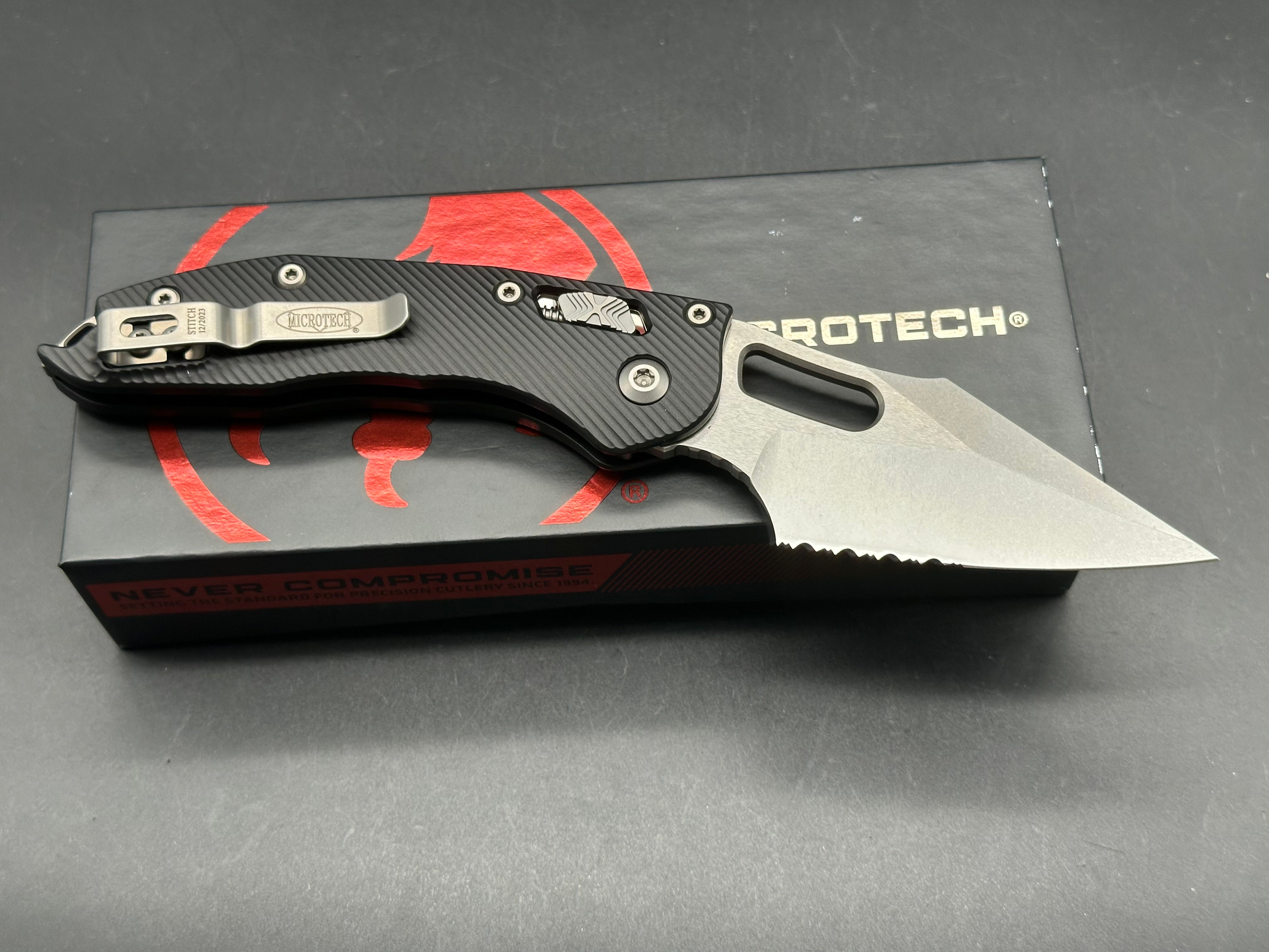 Microtech Stitch - RAM-LOK S/E Fluted Stonewash Partial Serrated