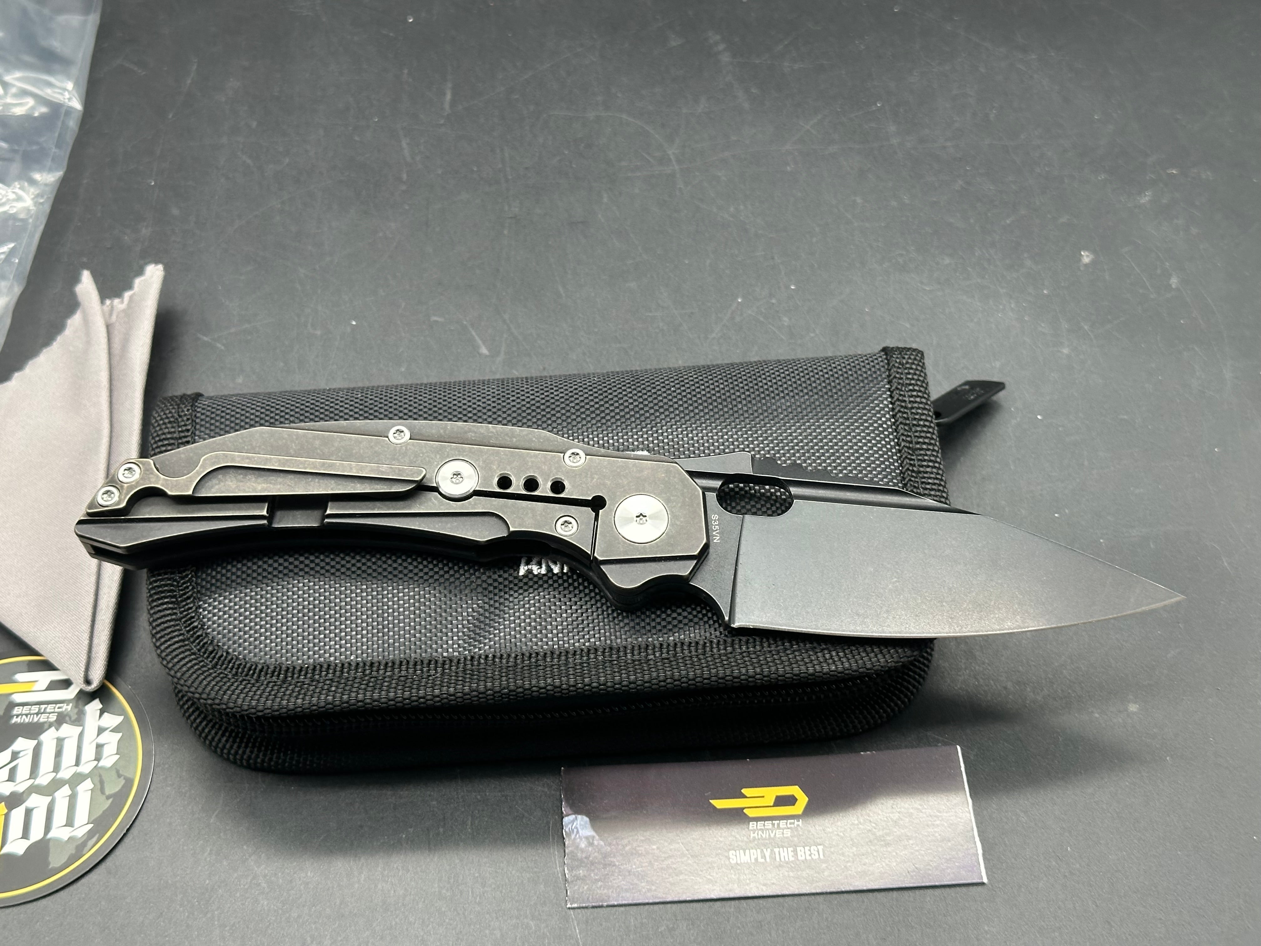 Bestech Exploit: Titanium handle with carbon fiber, black S35VN blade, 7.95" overall length