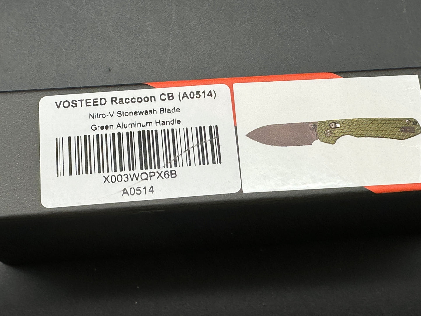 Vosteed Raccoon Cross Bar, 3.25" Nitro-V Stonewash Drop Point Blade with Green Aluminum Handle