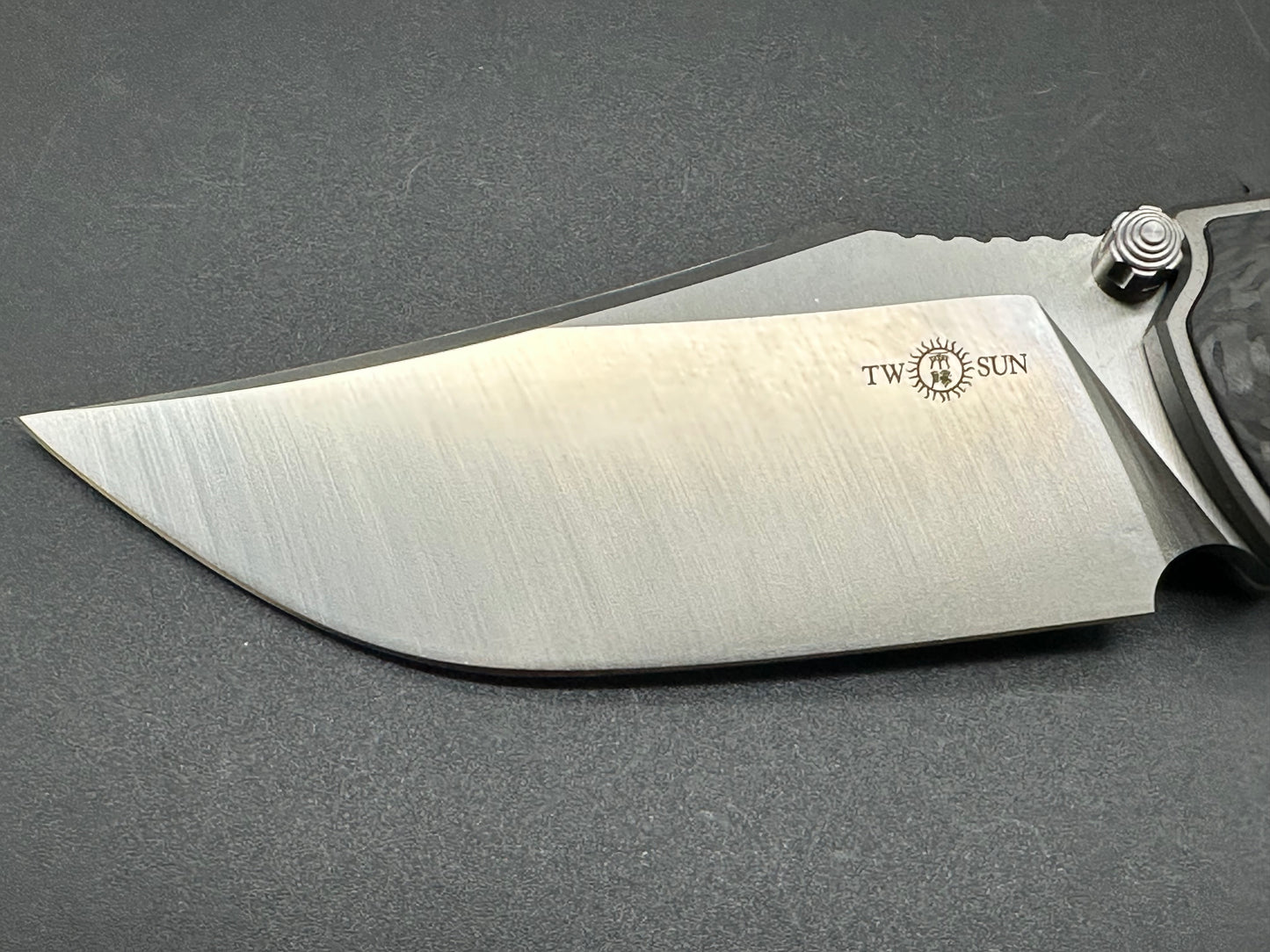 TWOSUN BROWN LINEN MICARTA/CARBON FIBER TITANIUM HANDLE D2 PLAIN EDGE TS301-D2