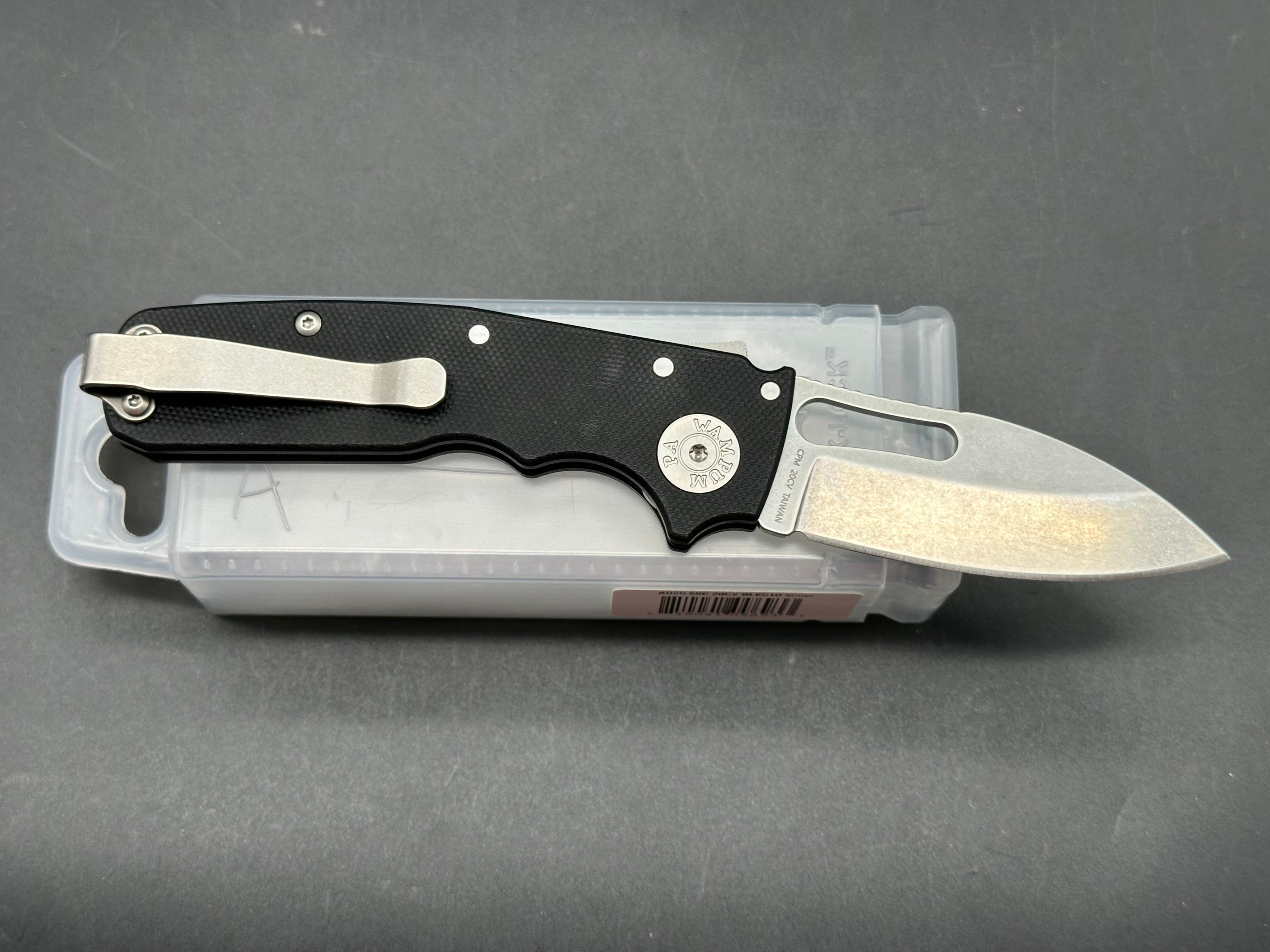 Demko Shark Cub Slicer, 2.75" CPM 20CV Stonewash Blade with Black G10 Scales plus Lynch NW Titanium Pocket Clip