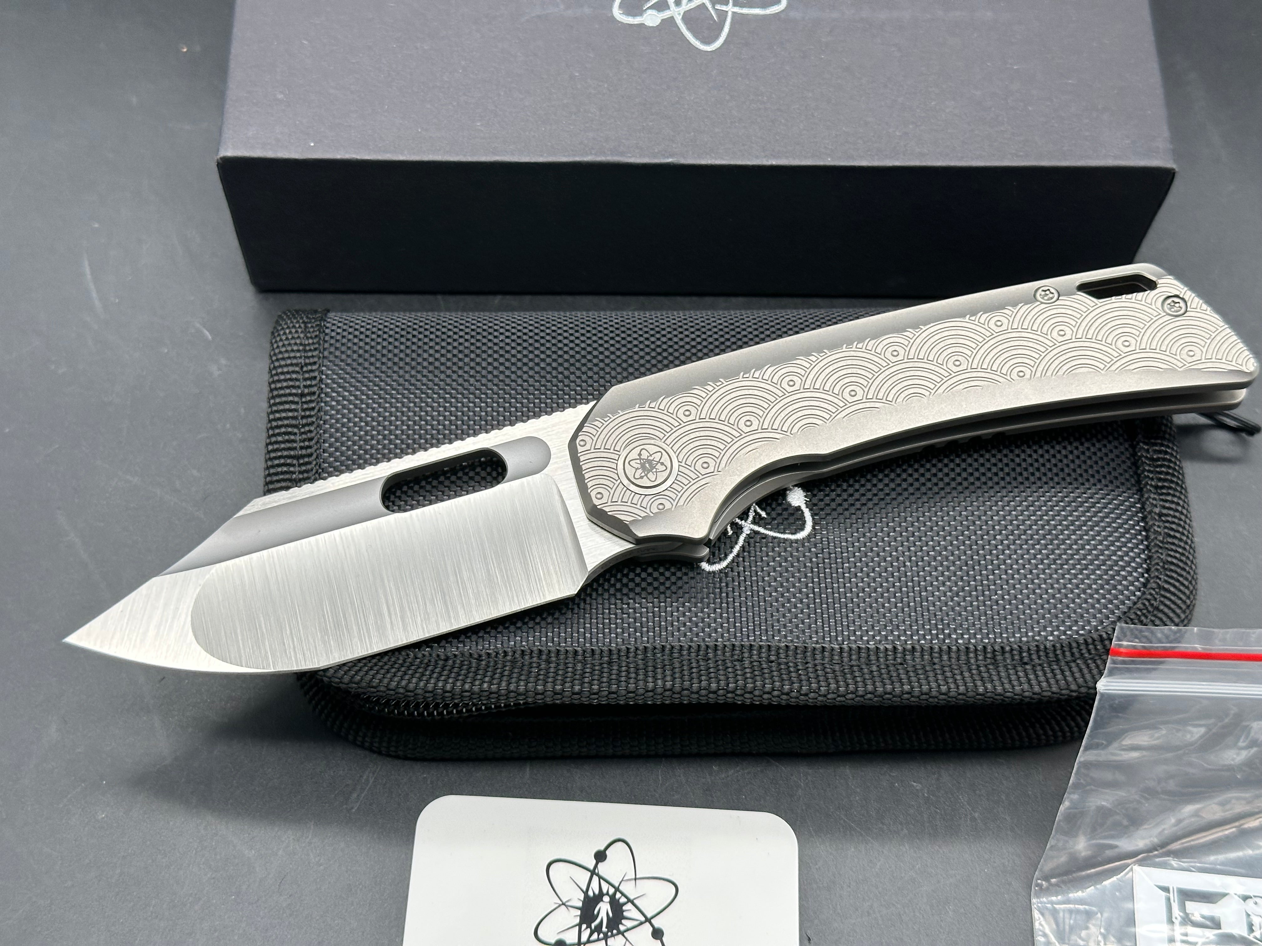 EMP EDC Relative #026 (Urban EDC Exclusive), Belt Satin Magnacut Blade, Blasted Ti Handles with Seigaiha Milling Pattern