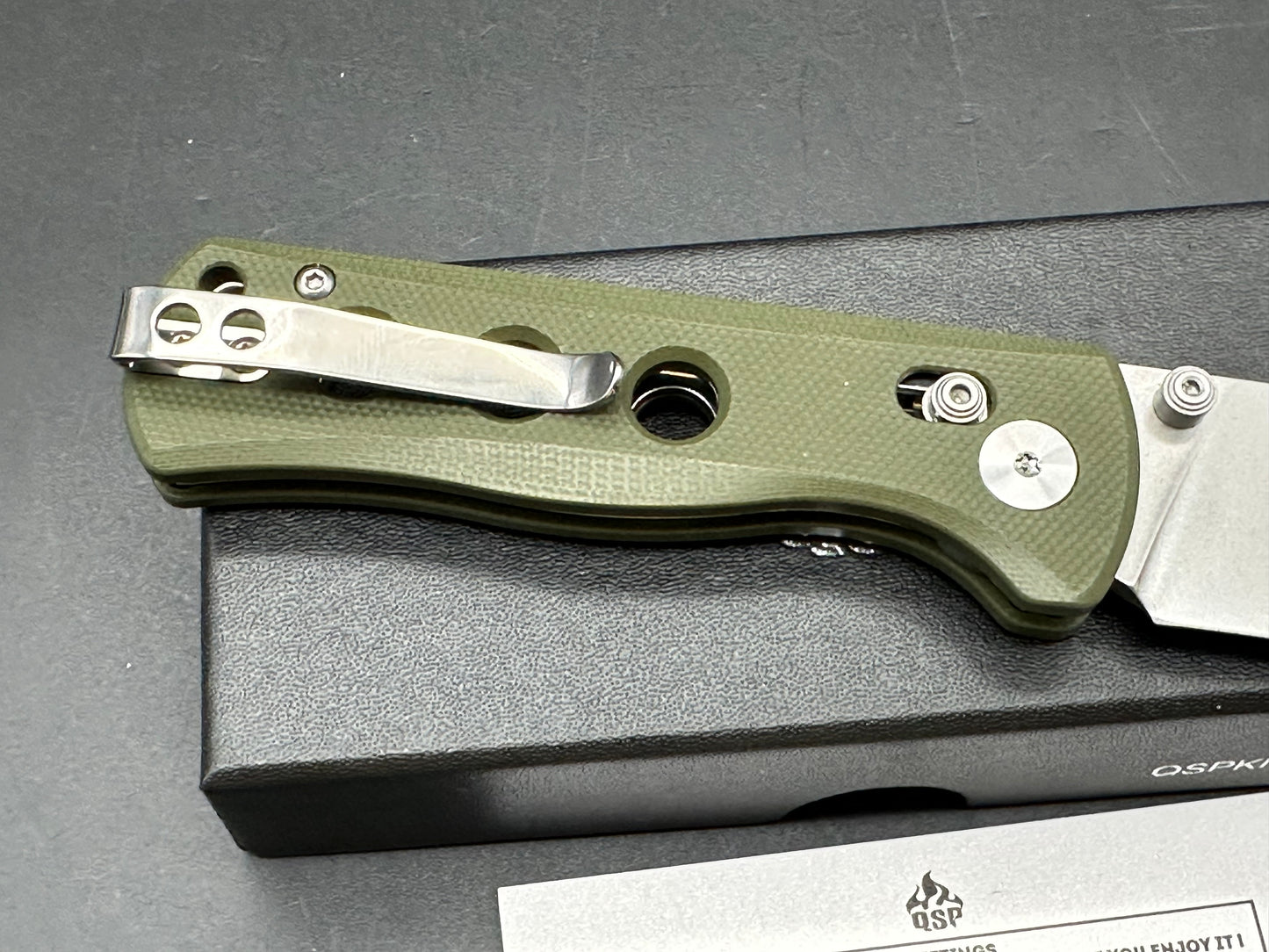 QSP Canary Folder Glyde Lock, 2.84" 14C28N Stonewash Drop Point Blade with OD Green G10 Handle