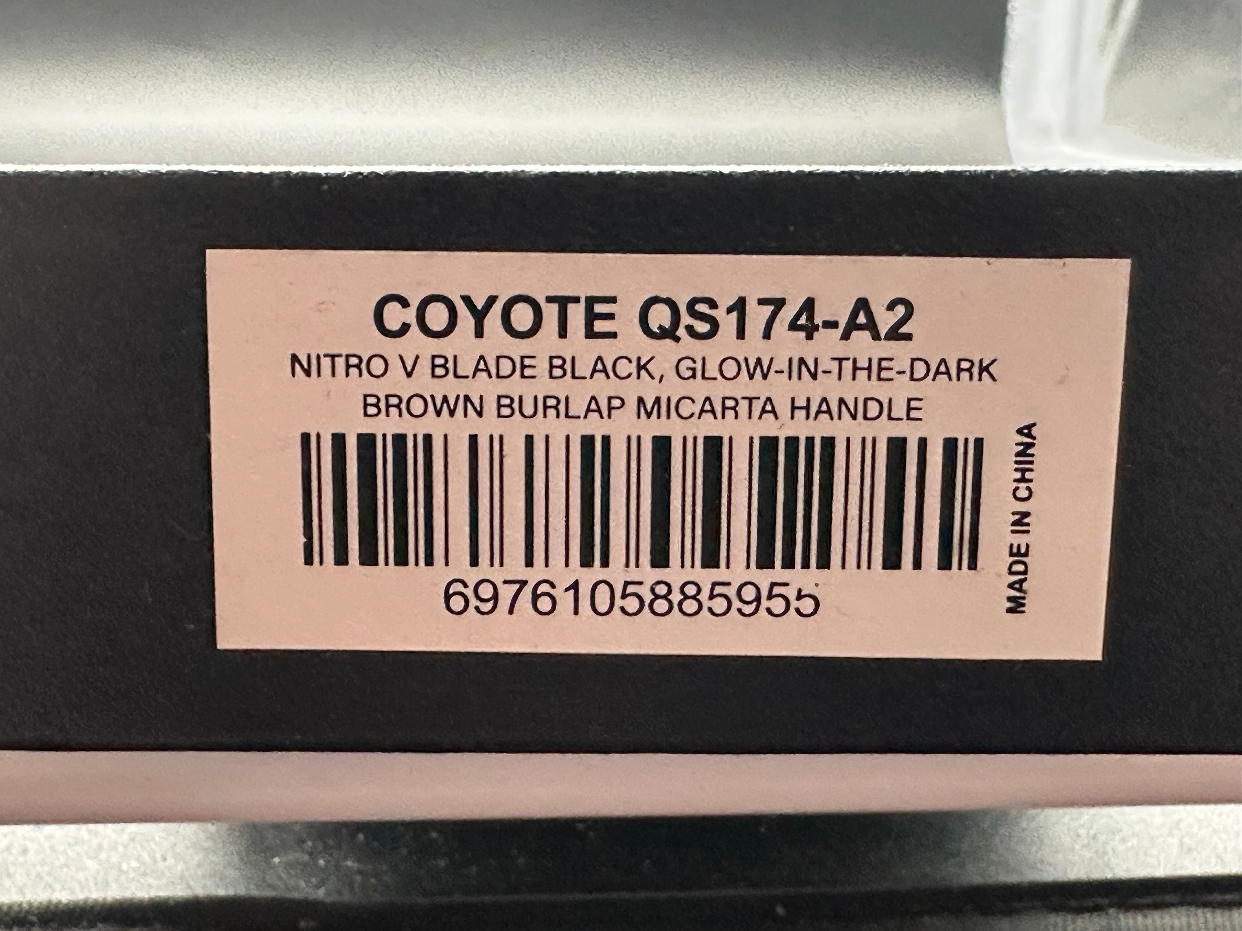 QSP Coyote glow in the dark micarta handle black Nitro-V blade 7.48" overall length