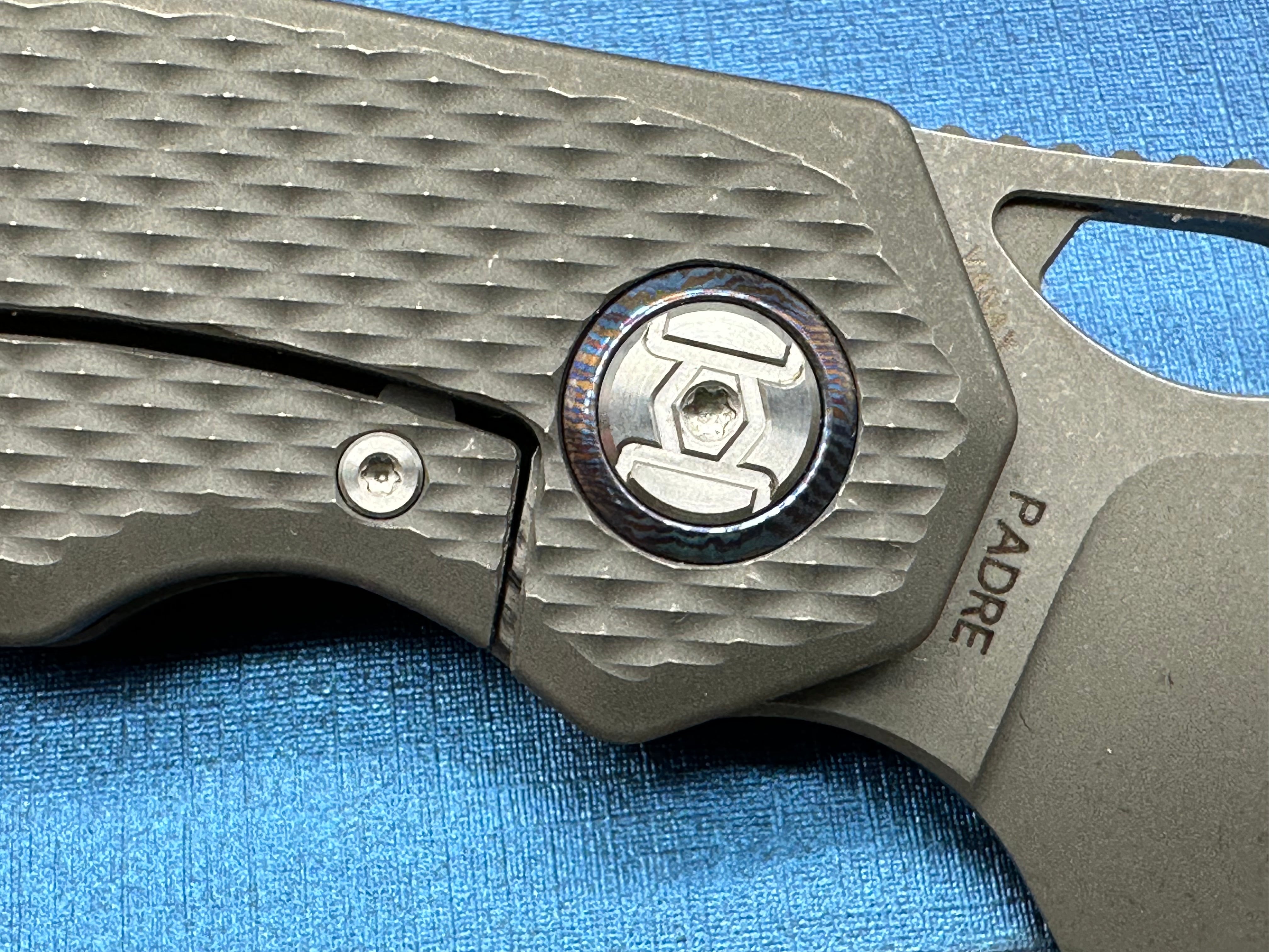 Kunwu Padre (K706T-1), Stonewashed Vanax Blade, Stonewashed Ti Handles with Diamond Texture, Timascus Pivot Collars