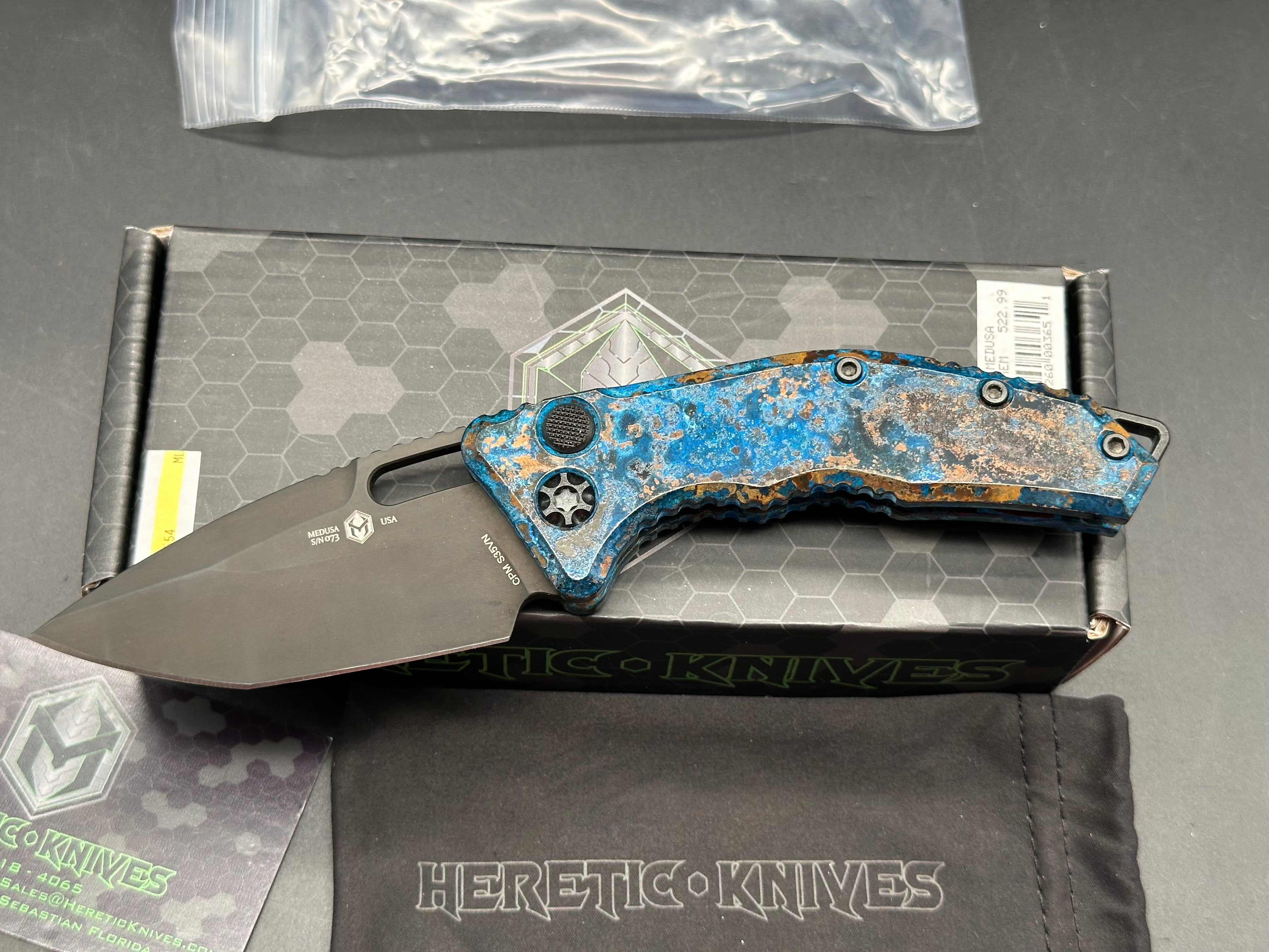 Heretic Knives Medusa Auto Chemtina Copper (Shipwreck) finish black CPM S35VN blade