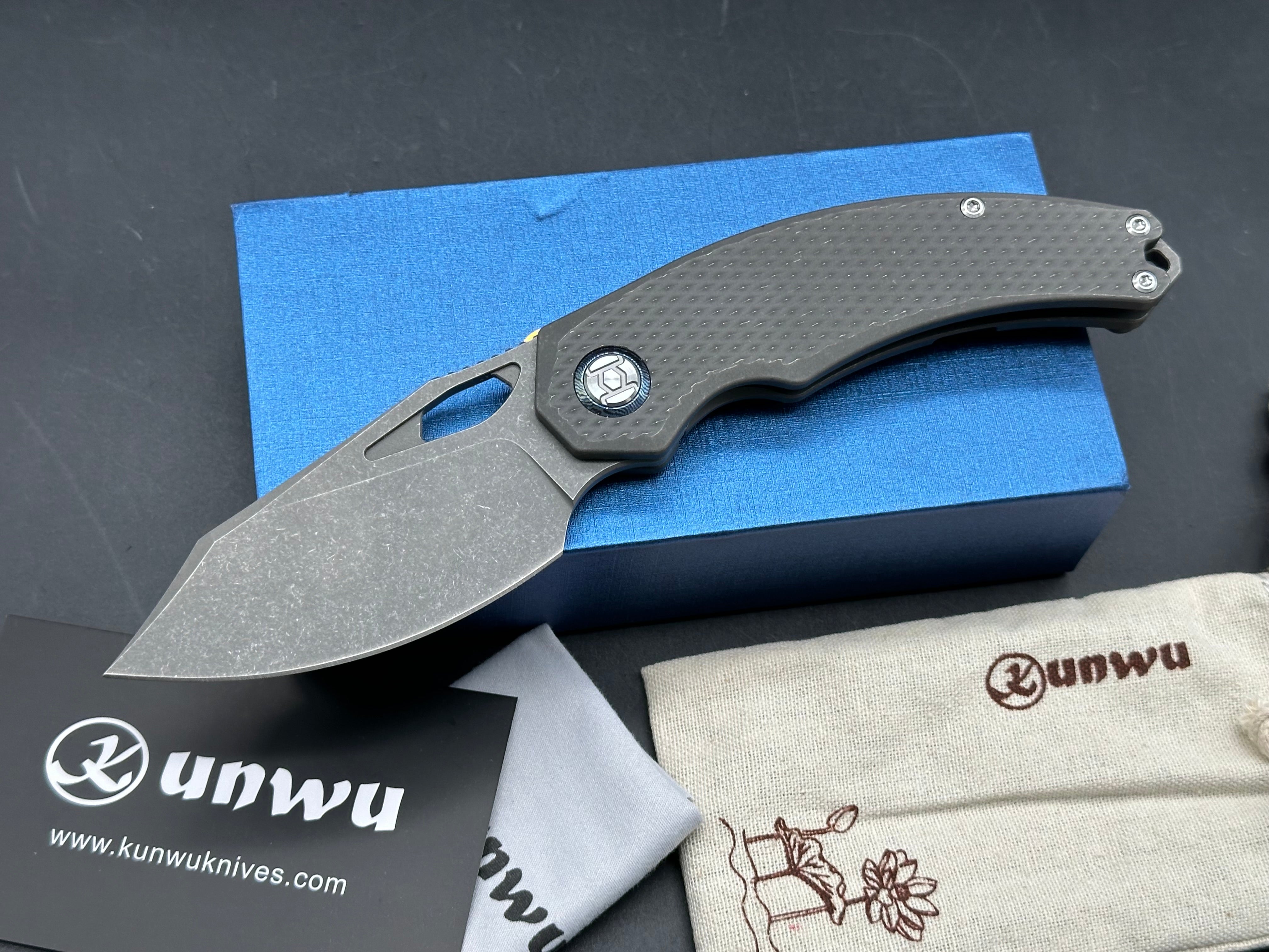 Kunwu Padre (K706T-1), Stonewashed Vanax Blade, Stonewashed Ti Handles with Diamond Texture, Timascus Pivot Collars