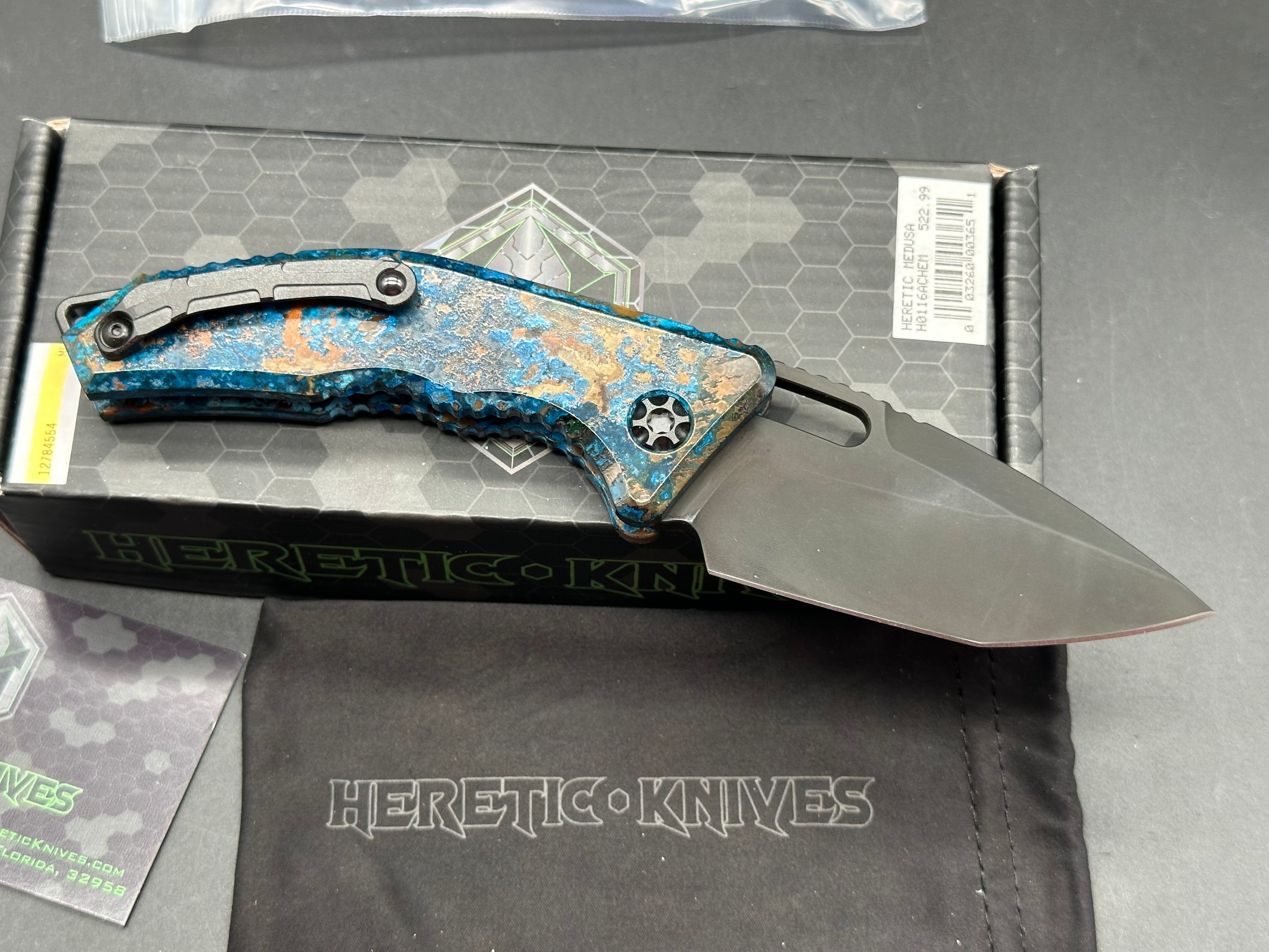 Heretic Knives Medusa Auto Chemtina Copper (Shipwreck) finish black CPM S35VN blade