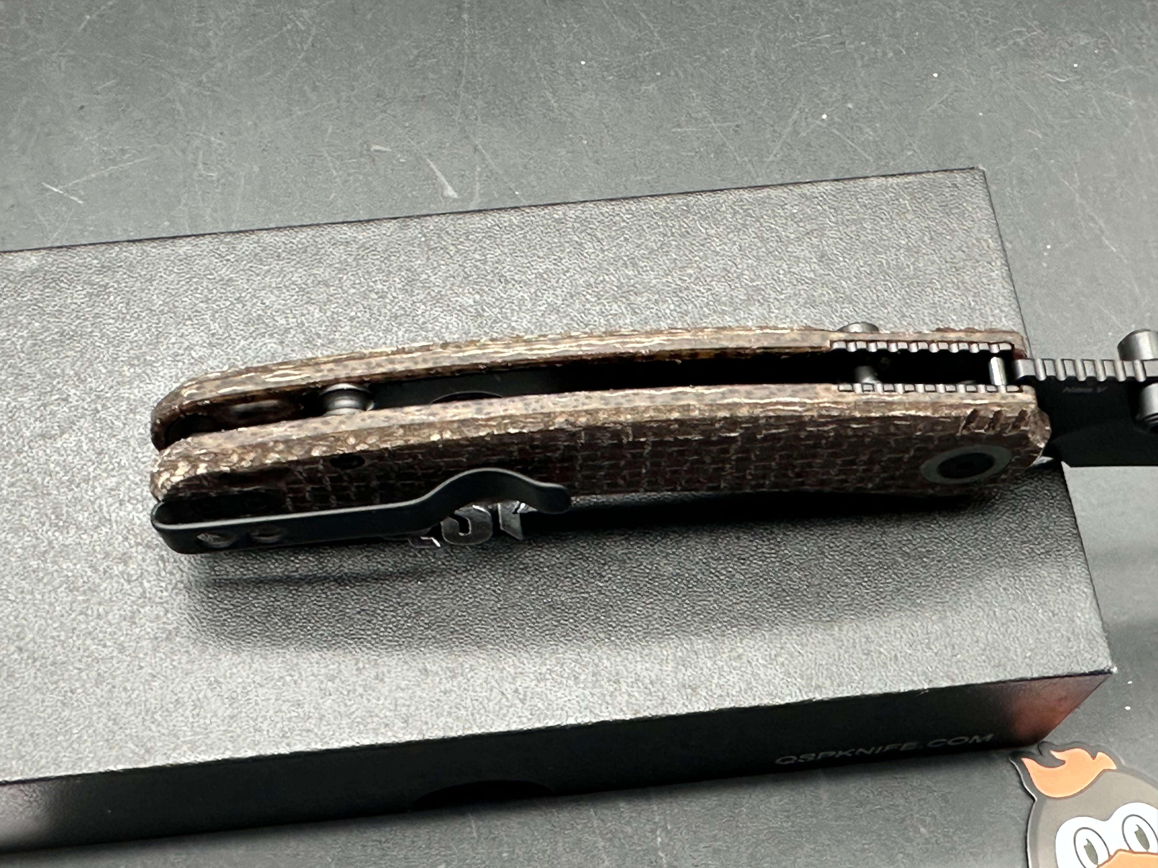 QSP Coyote glow in the dark micarta handle black Nitro-V blade 7.48" overall length