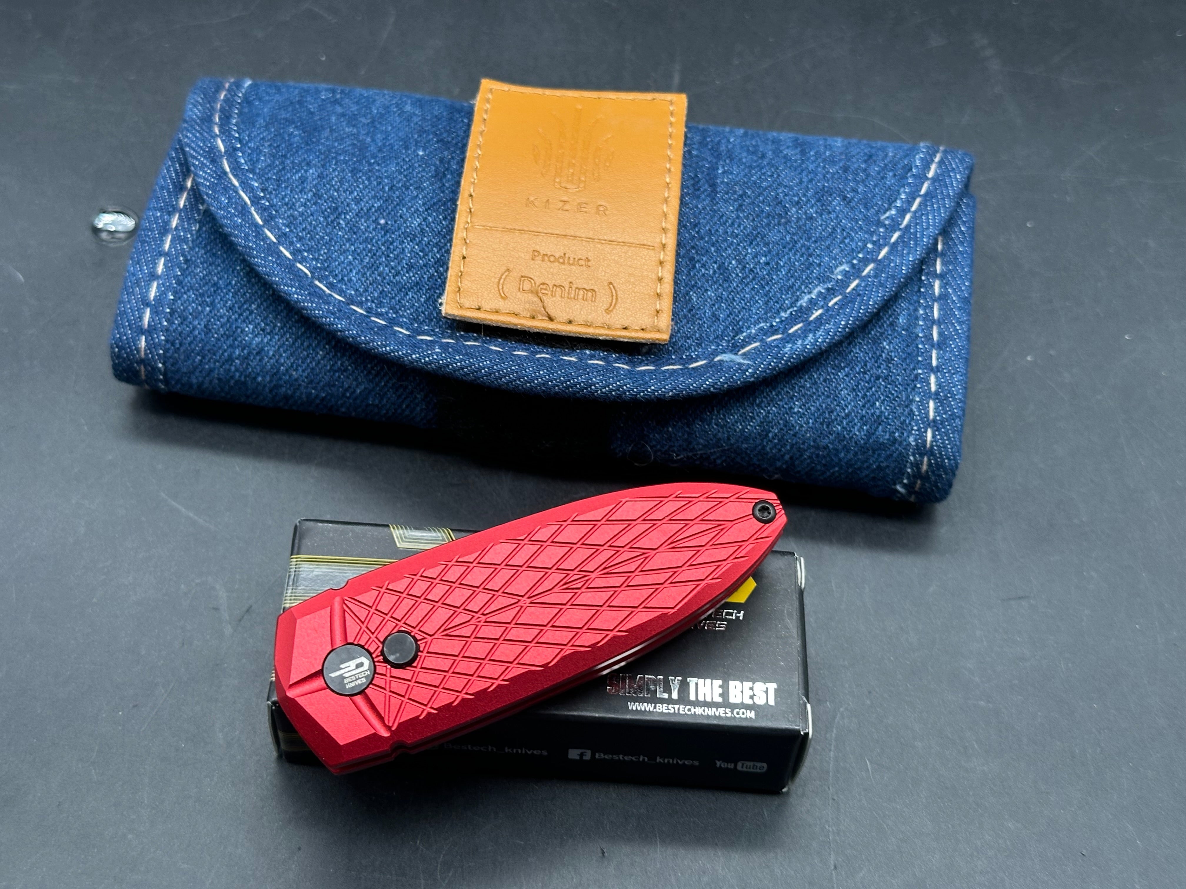 Bestech QUQU black with 14C28N blade (includes Kizer denim knife roll)