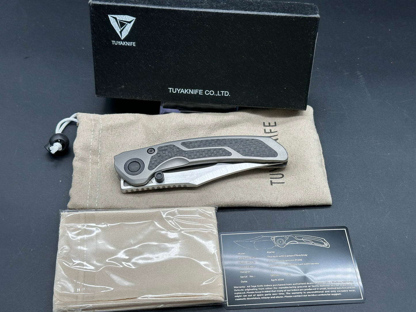 Tuya Knife Alamo Frame Lock Knife Titanium/Carbon Fiber (3.6" Satin)