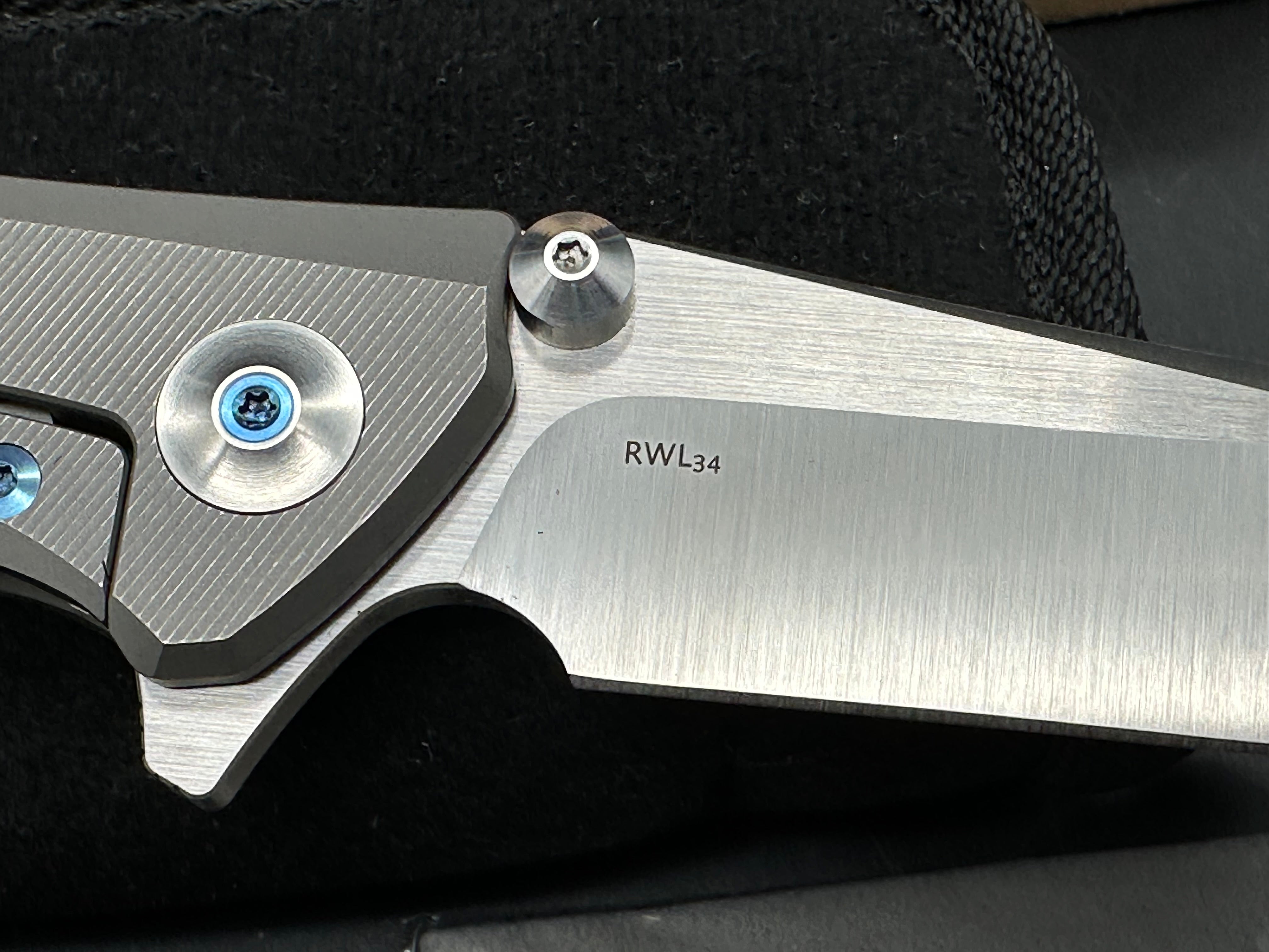 Reate New Torrent, Belt Satin RWL-34 Blade, Dark Stonewashed Titanium Handles with Micromilling, Satin Ti Backspacer