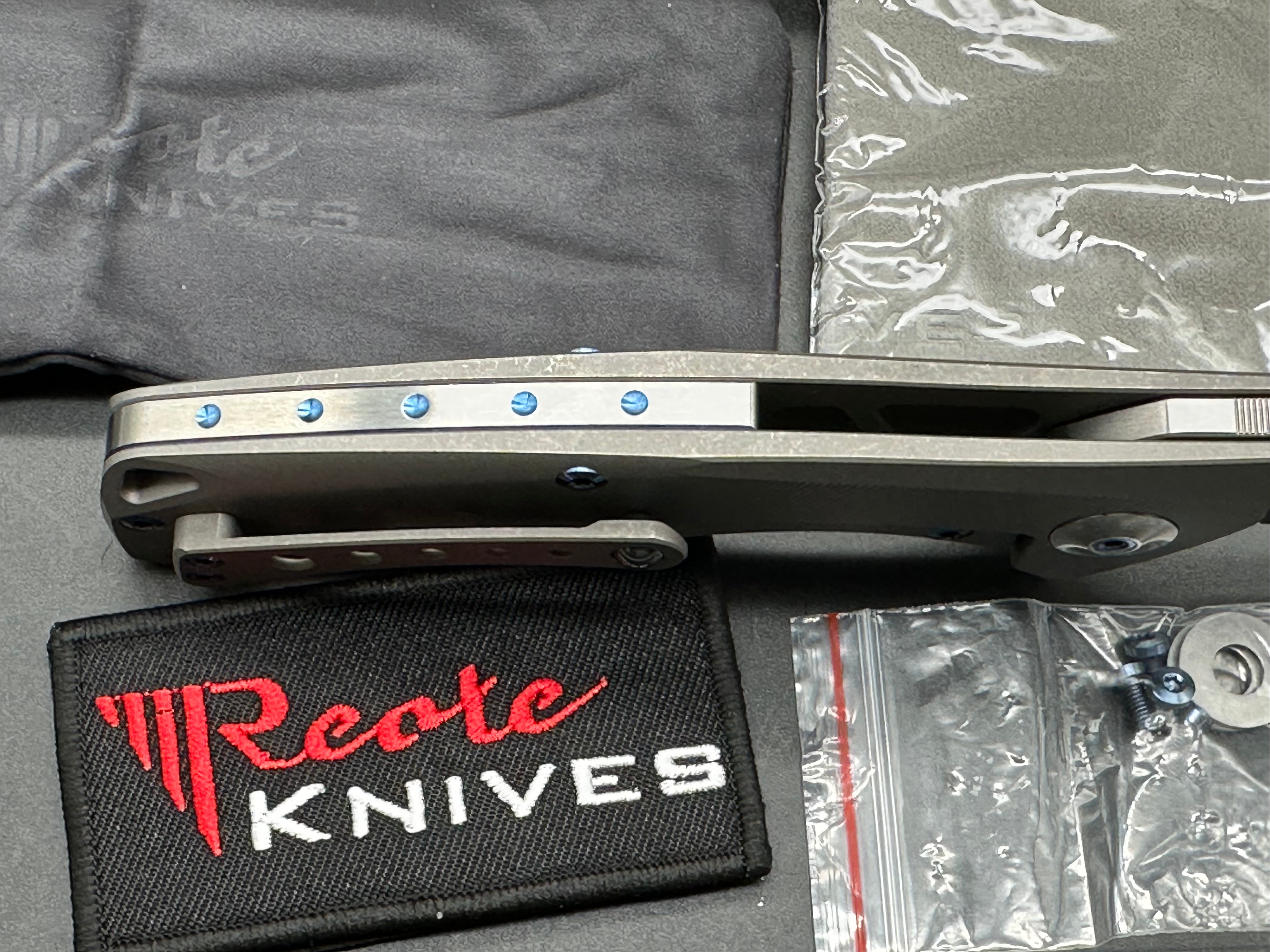 Reate New Torrent, Belt Satin RWL-34 Blade, Dark Stonewashed Titanium Handles with Micromilling, Satin Ti Backspacer