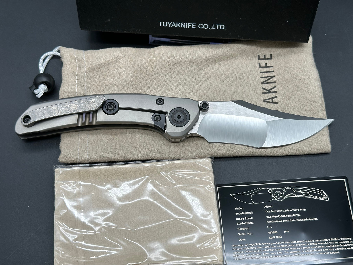 Tuya Knife Alamo Frame Lock Knife Titanium/Carbon Fiber (3.6" Satin)