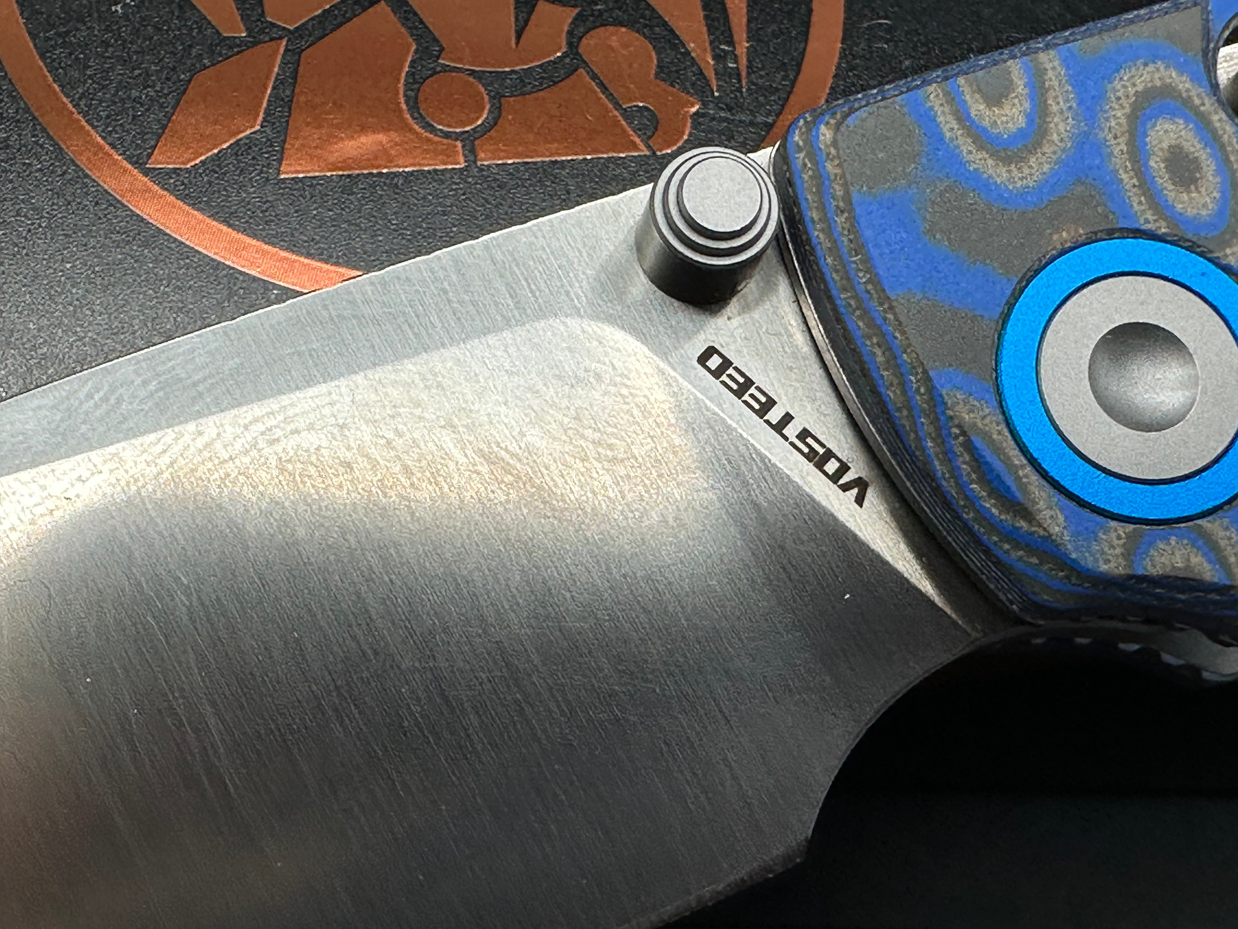Vosteed Porcupine blue ocean micarta handle w/14C48N blade