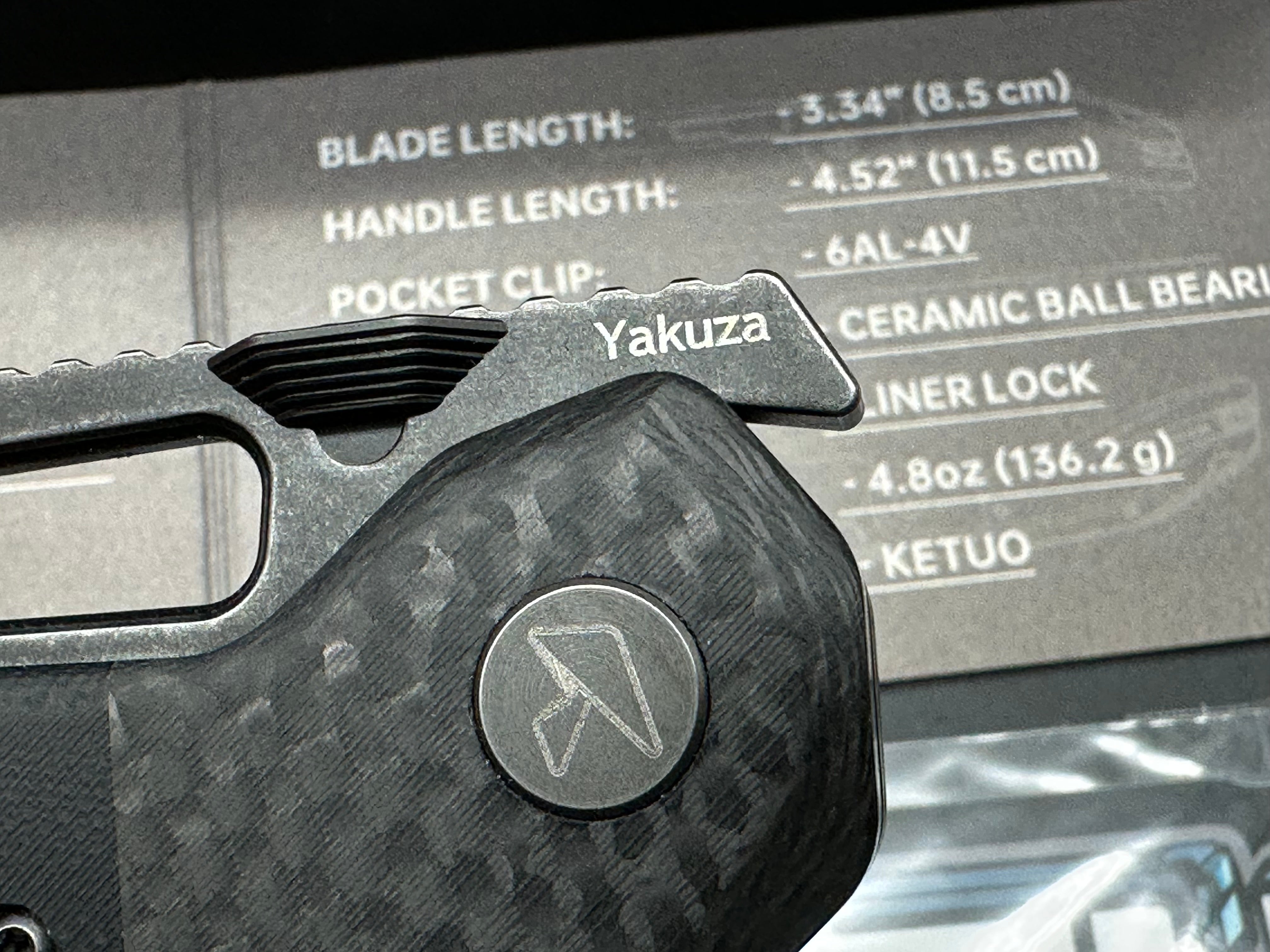 Ketuo Yakuza G-10 V2, Blackwashed 14C28N Blade, Black G-10 Handles with Carbon Fiber Bolsters