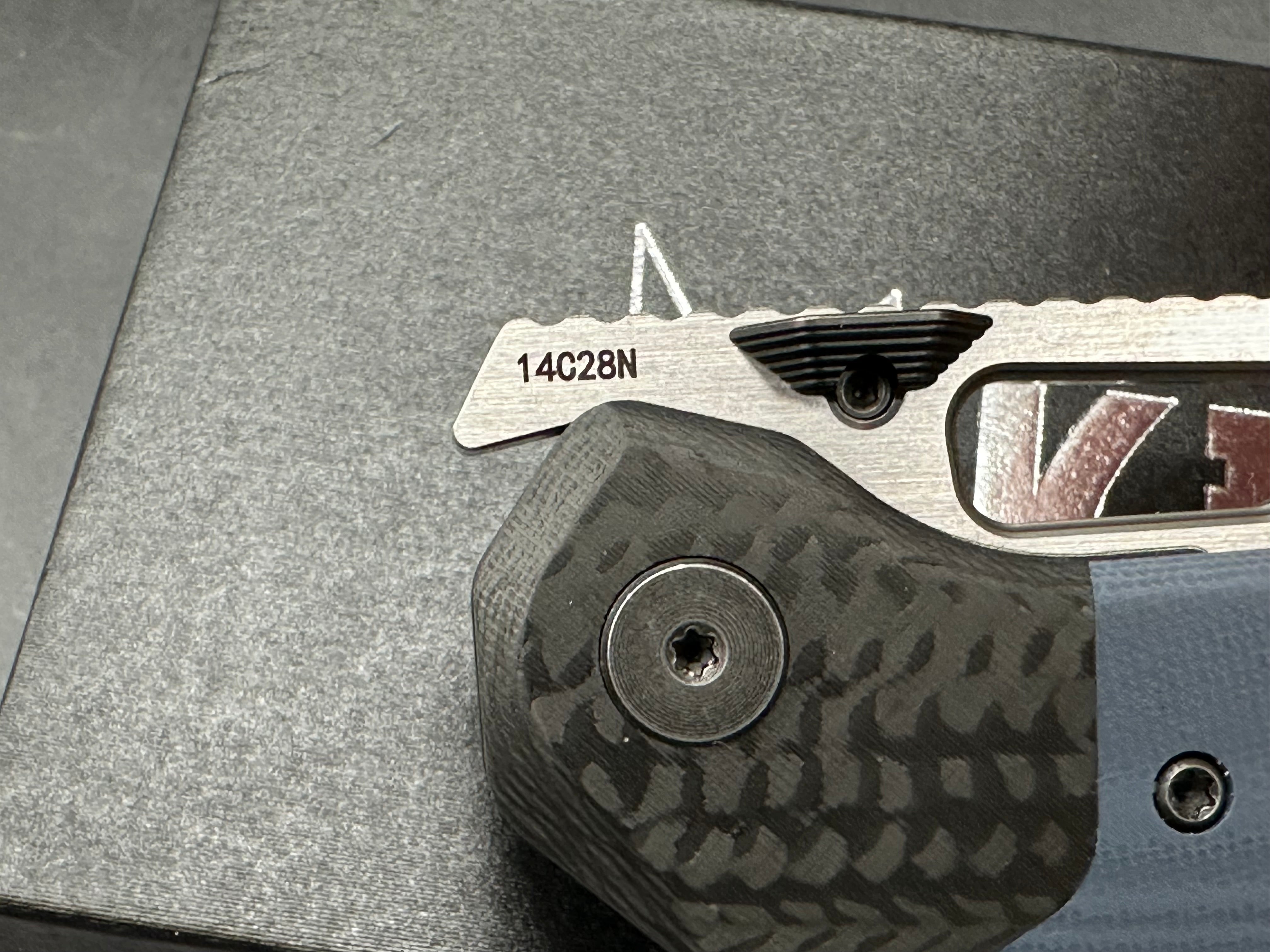 Ketuo Yakuza G-10 V2, Belt Satin14C28N Blade, Blue G-10 Handles with Carbon Fiber Bolsters, Blackwashed Steel Backspacer
