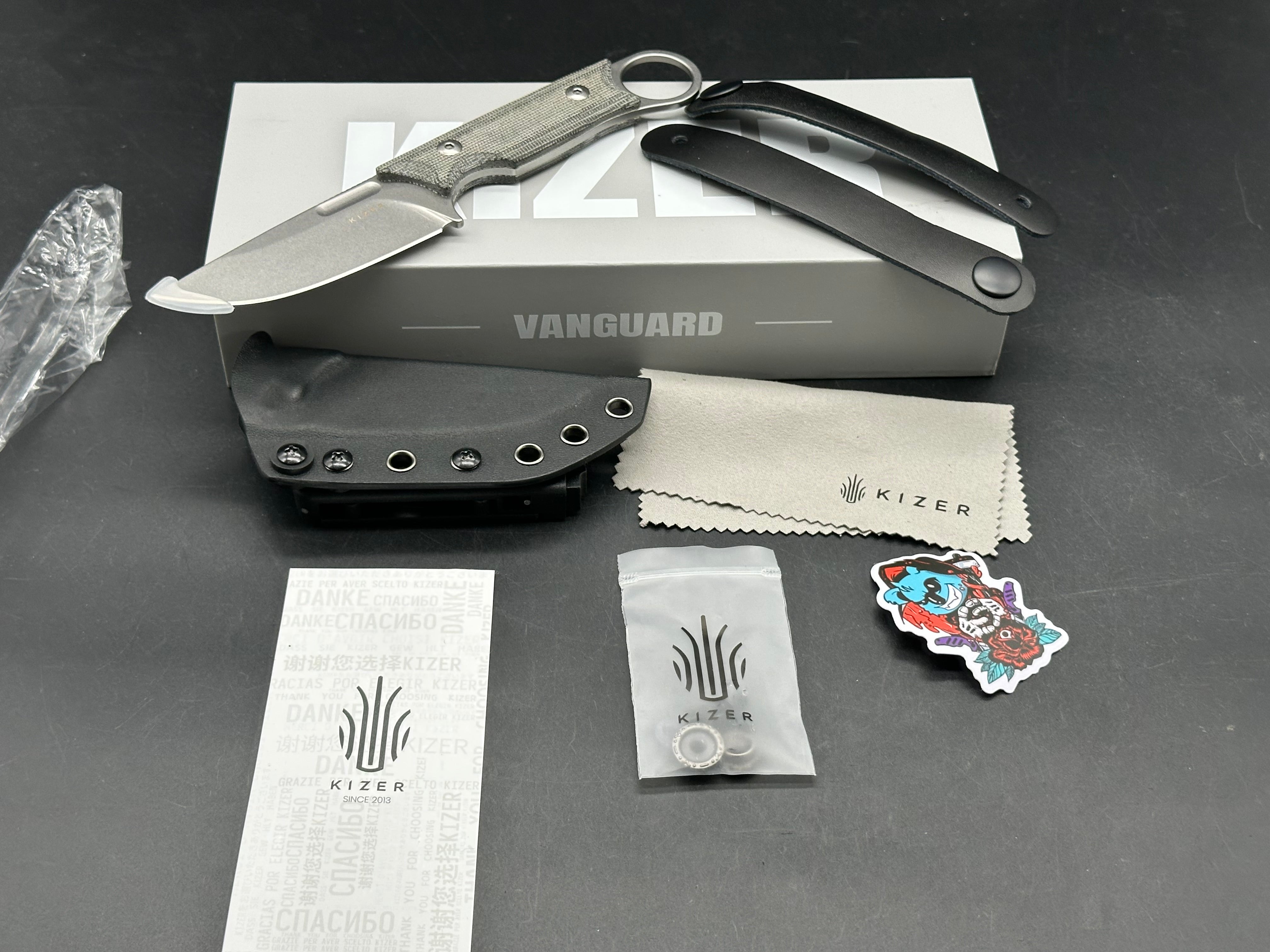 Kizer Cabox Stonewashed D2 Blade, Black Micarta Handles