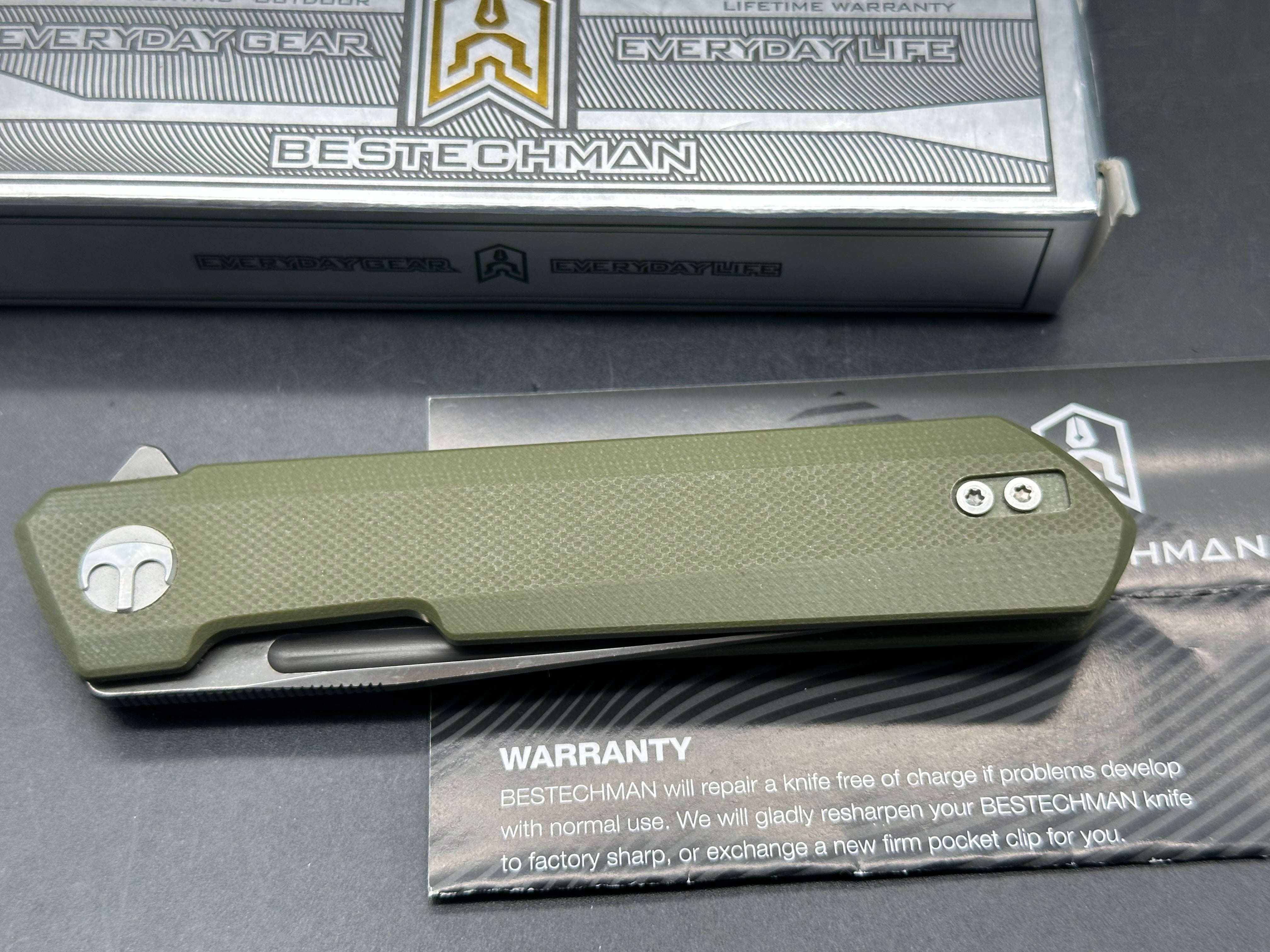 Bestechman Dundee Liner Lock Knife G-10 OD Green (3.3" Two Tone)