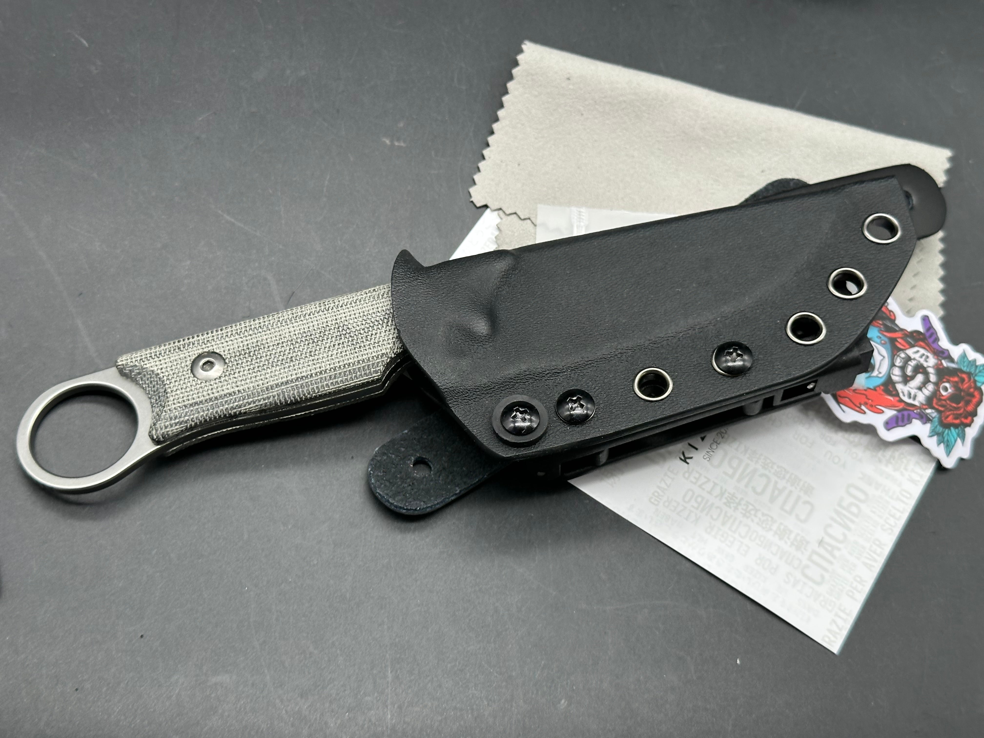 Kizer Cabox Stonewashed D2 Blade, Black Micarta Handles