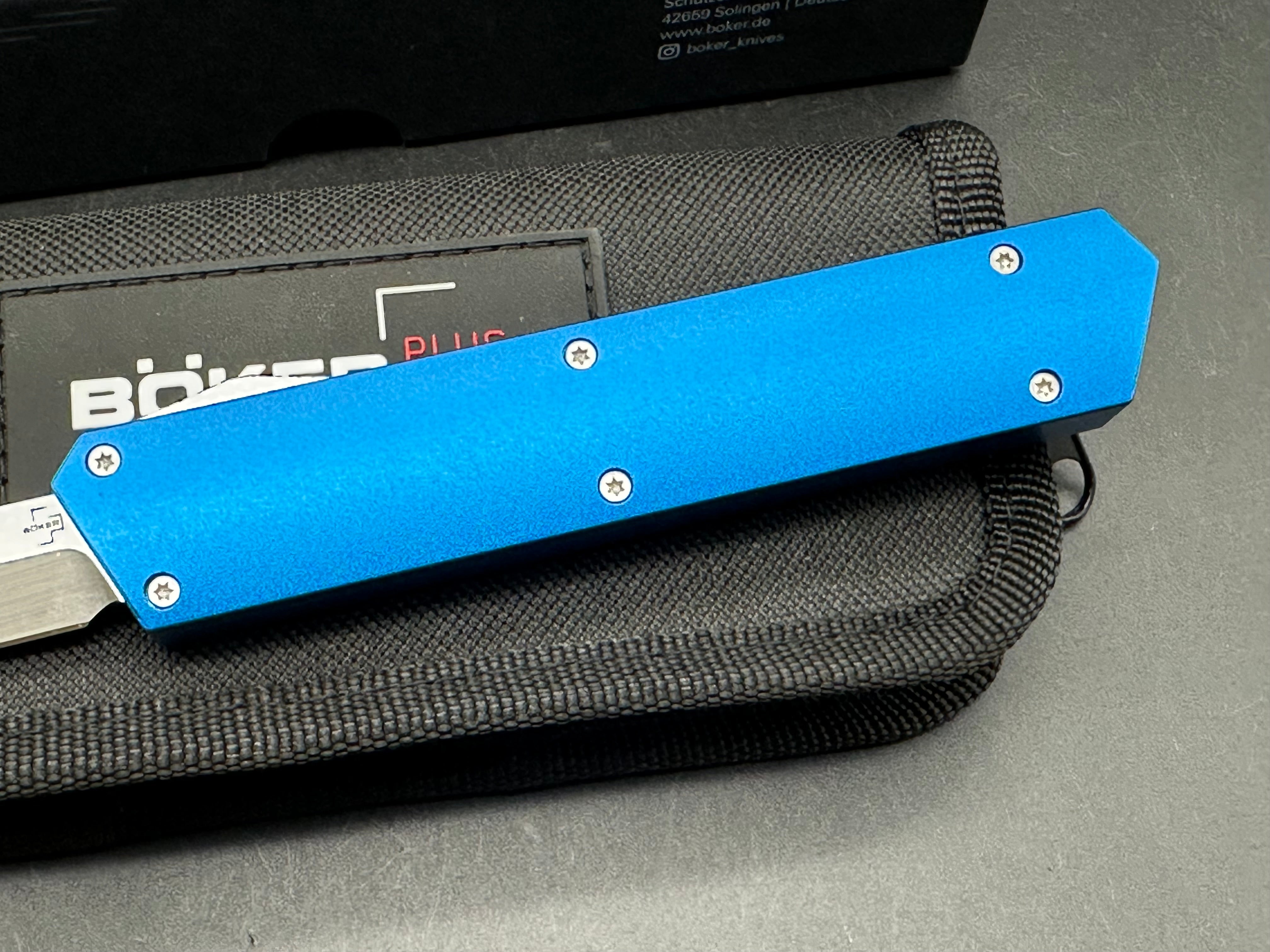 Boker Kwaiken OTF Automatic Knife Blue Aluminum (3.4" Satin)