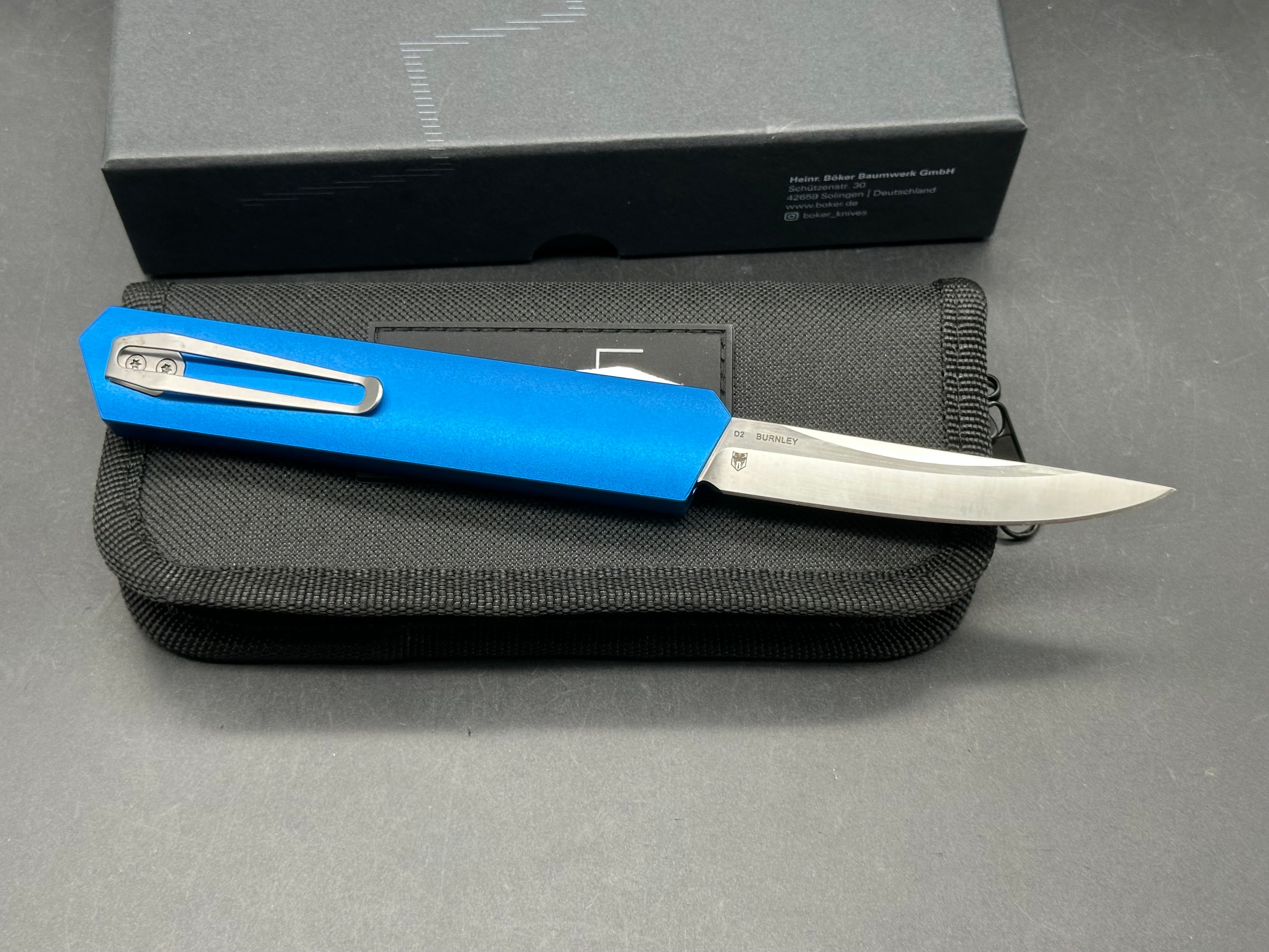 Boker Kwaiken OTF Automatic Knife Blue Aluminum (3.4" Satin)