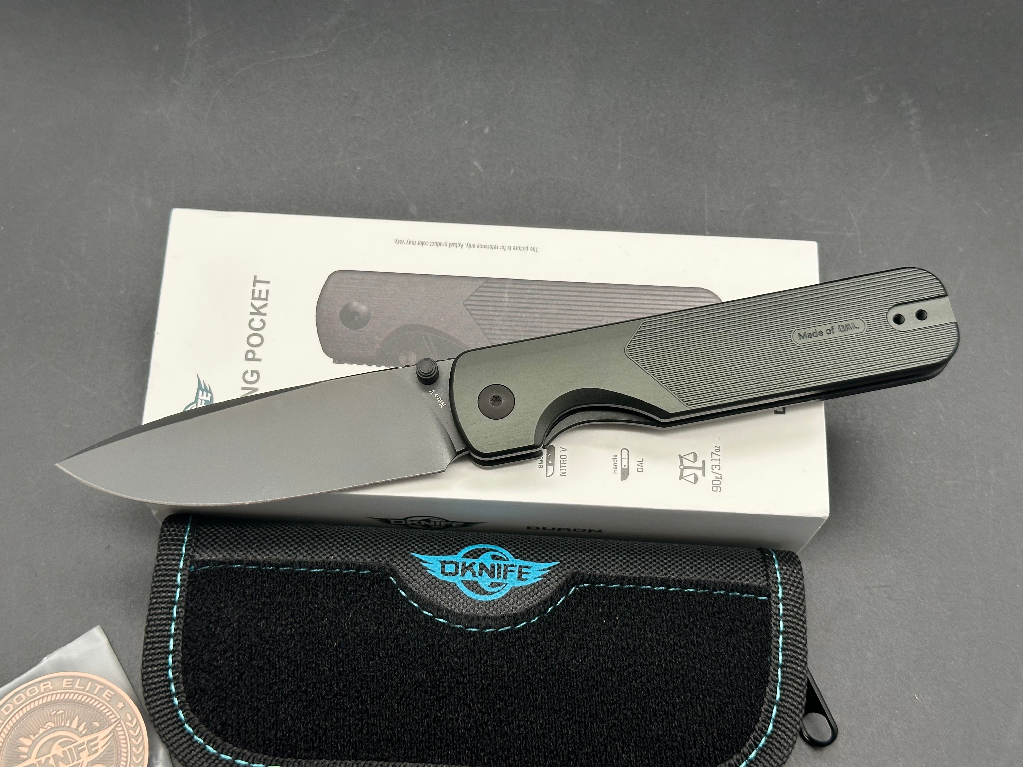Oknife Duron Stealth Grey OAL handle w/Nitro V blade