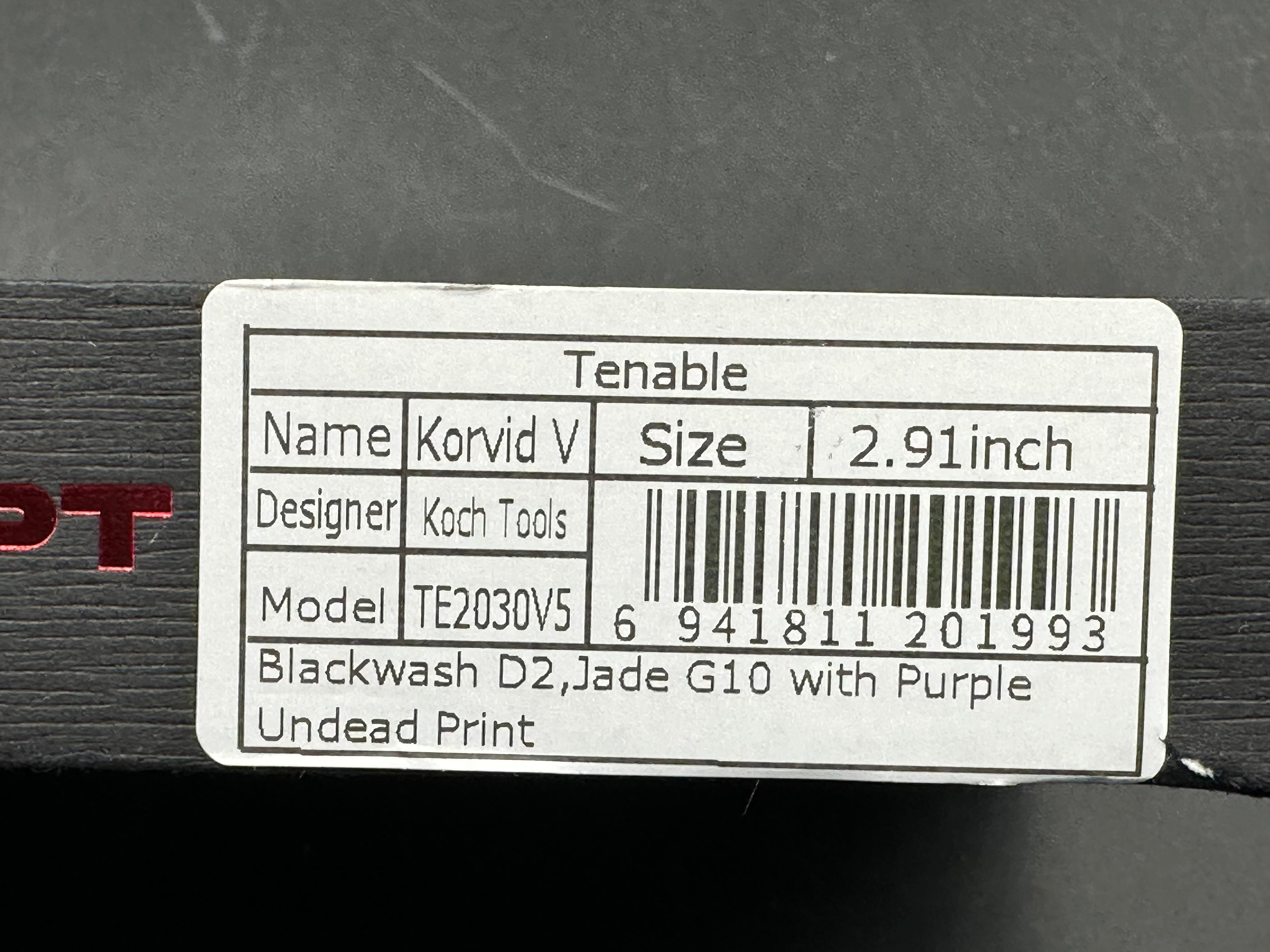 TENABLE KORVID V FOLDING KNIFE JADE G10/PURPLE UNDEAD PLAIN EDGE BLACKWASH FINISH
