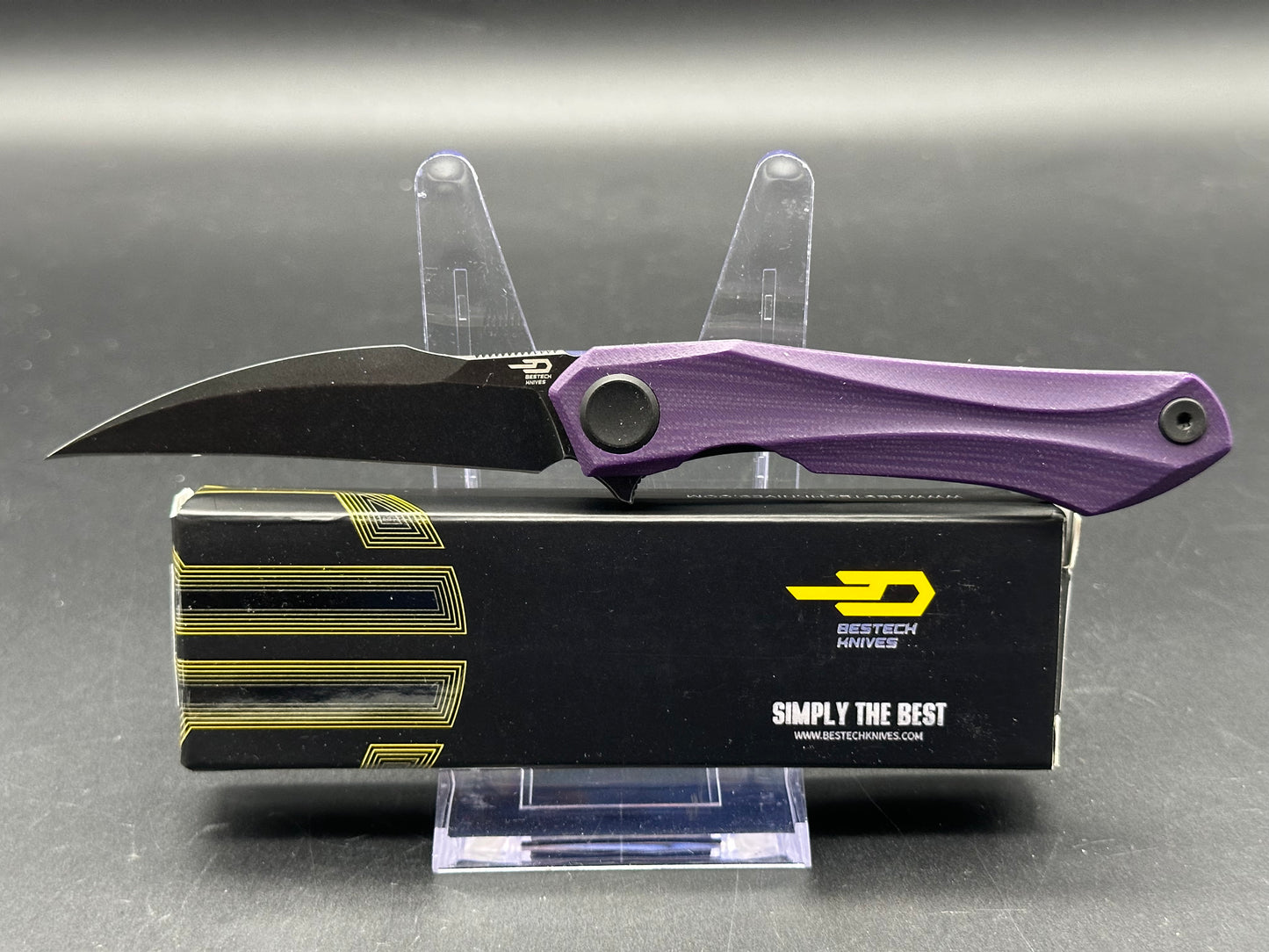 BESTECH IVY FOLDING KNIFE TIFFANY PURPLE G10 HANDLE 14C28N PLAIN EDGE BLACK STONEWASH