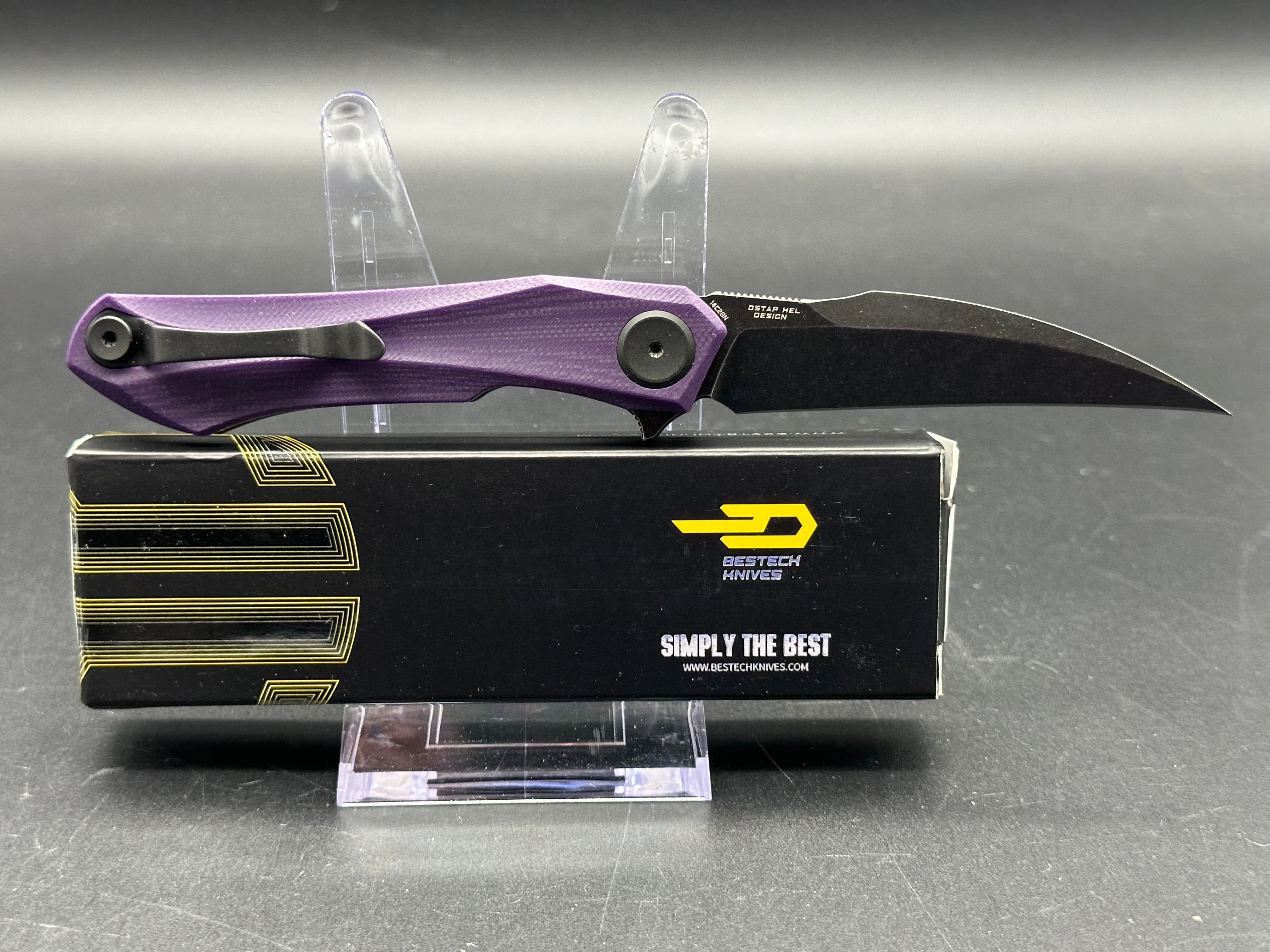 BESTECH IVY FOLDING KNIFE TIFFANY PURPLE G10 HANDLE 14C28N PLAIN EDGE BLACK STONEWASH