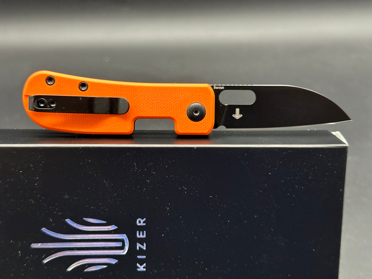 Kizer Banish Nitro V Blade Button Lock Orange Textured G10 Handle