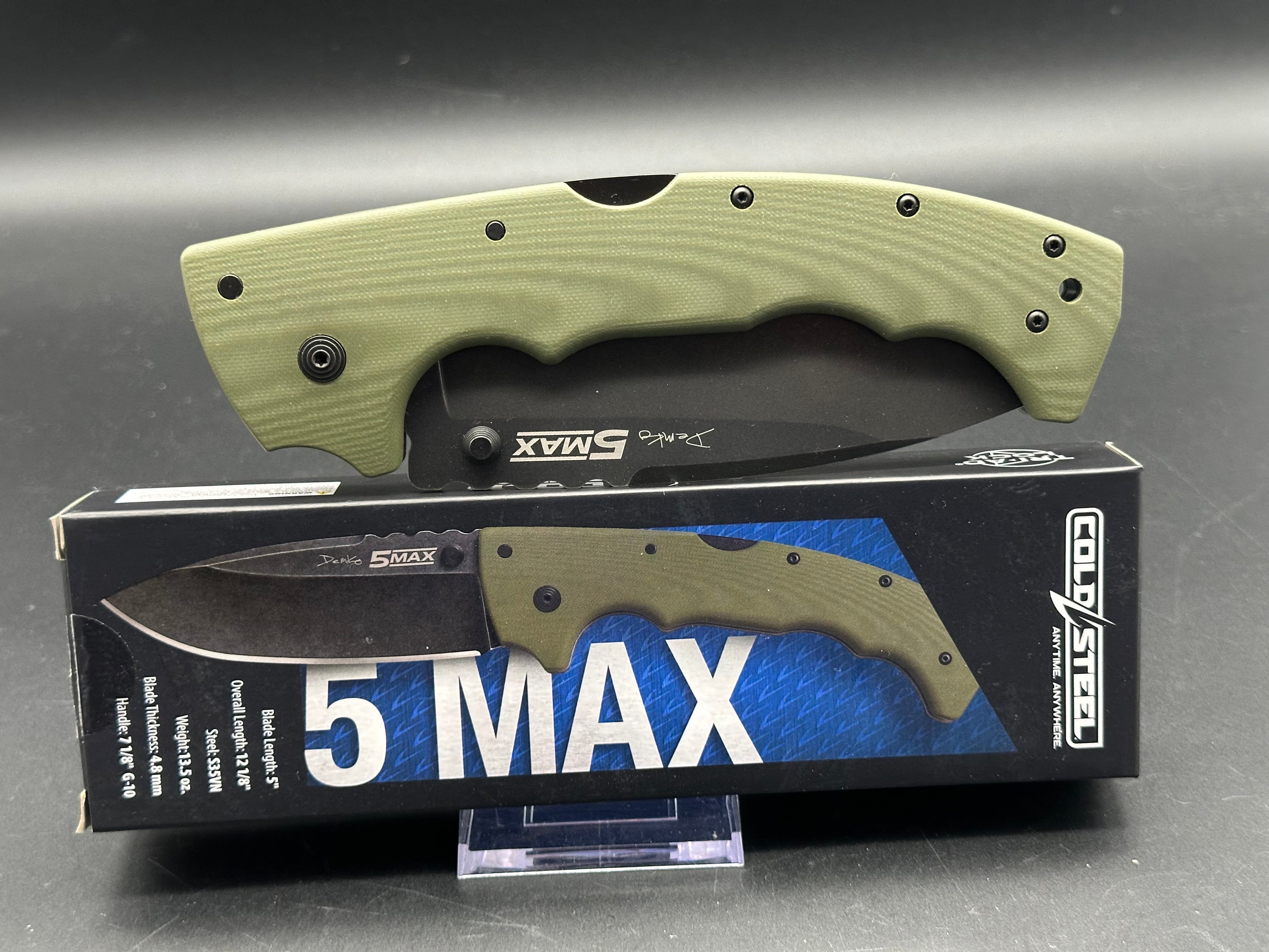 COLD STEEL 5 MAX LOCKBACK OD GREEN G10 HANDLE S35VN PLAIN EDGE BLACK STONEWASH FINISH