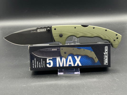 COLD STEEL 5 MAX LOCKBACK OD GREEN G10 HANDLE S35VN PLAIN EDGE BLACK STONEWASH FINISH