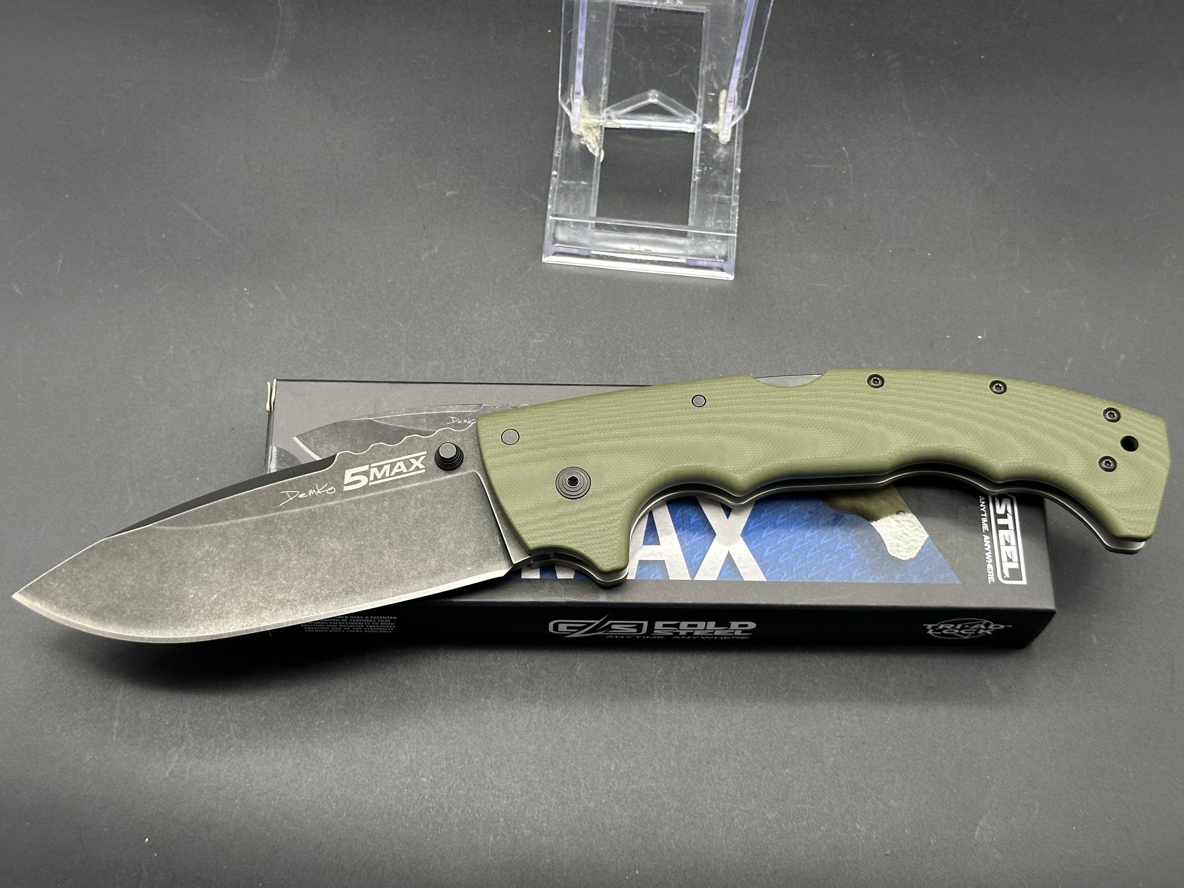 COLD STEEL 5 MAX LOCKBACK OD GREEN G10 HANDLE S35VN PLAIN EDGE BLACK STONEWASH FINISH