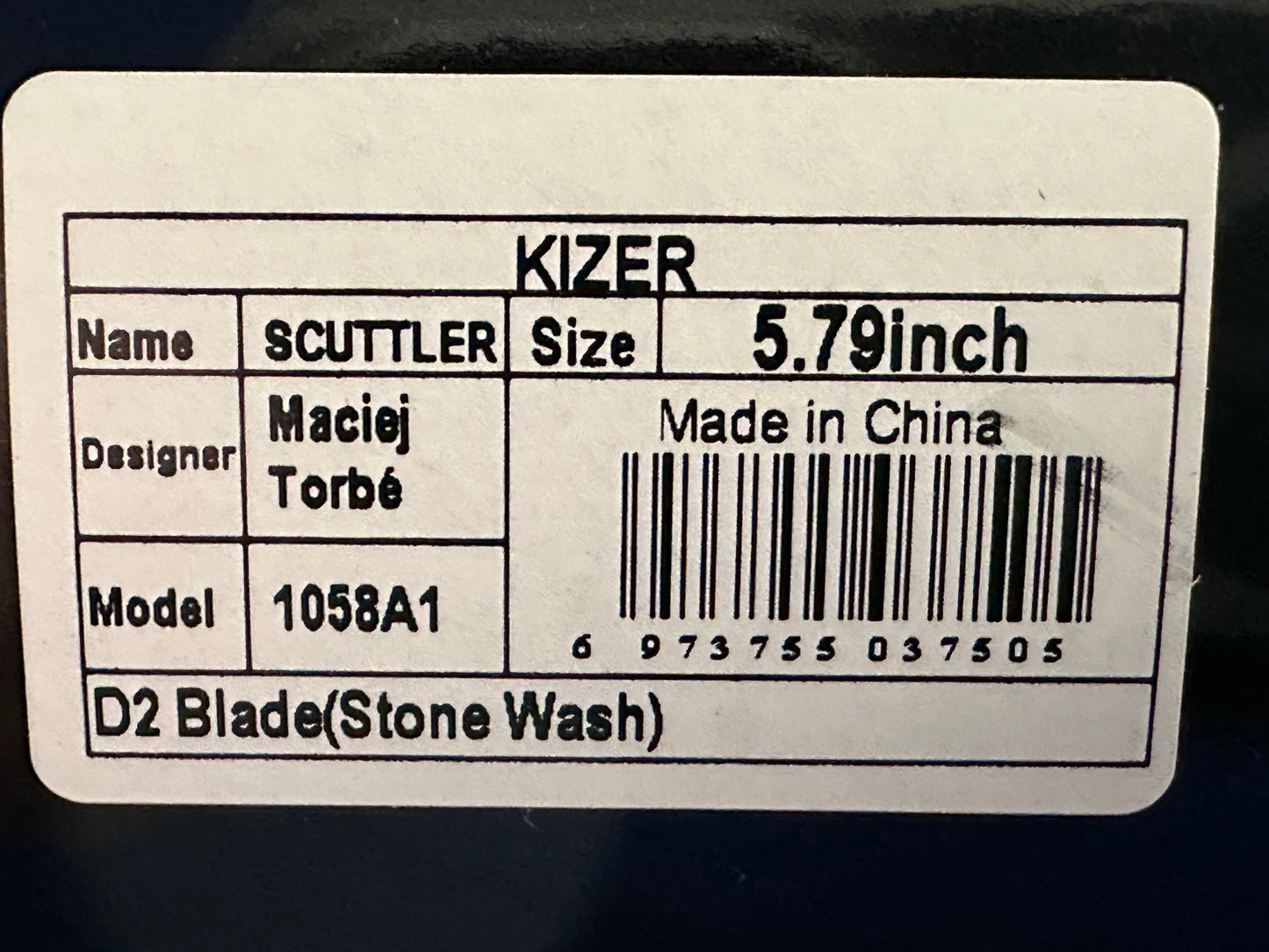 Kizer SCUTTLER Compact D2 Fixed Blade D2 Handle 1058A1 (2.05" Stonewashed)