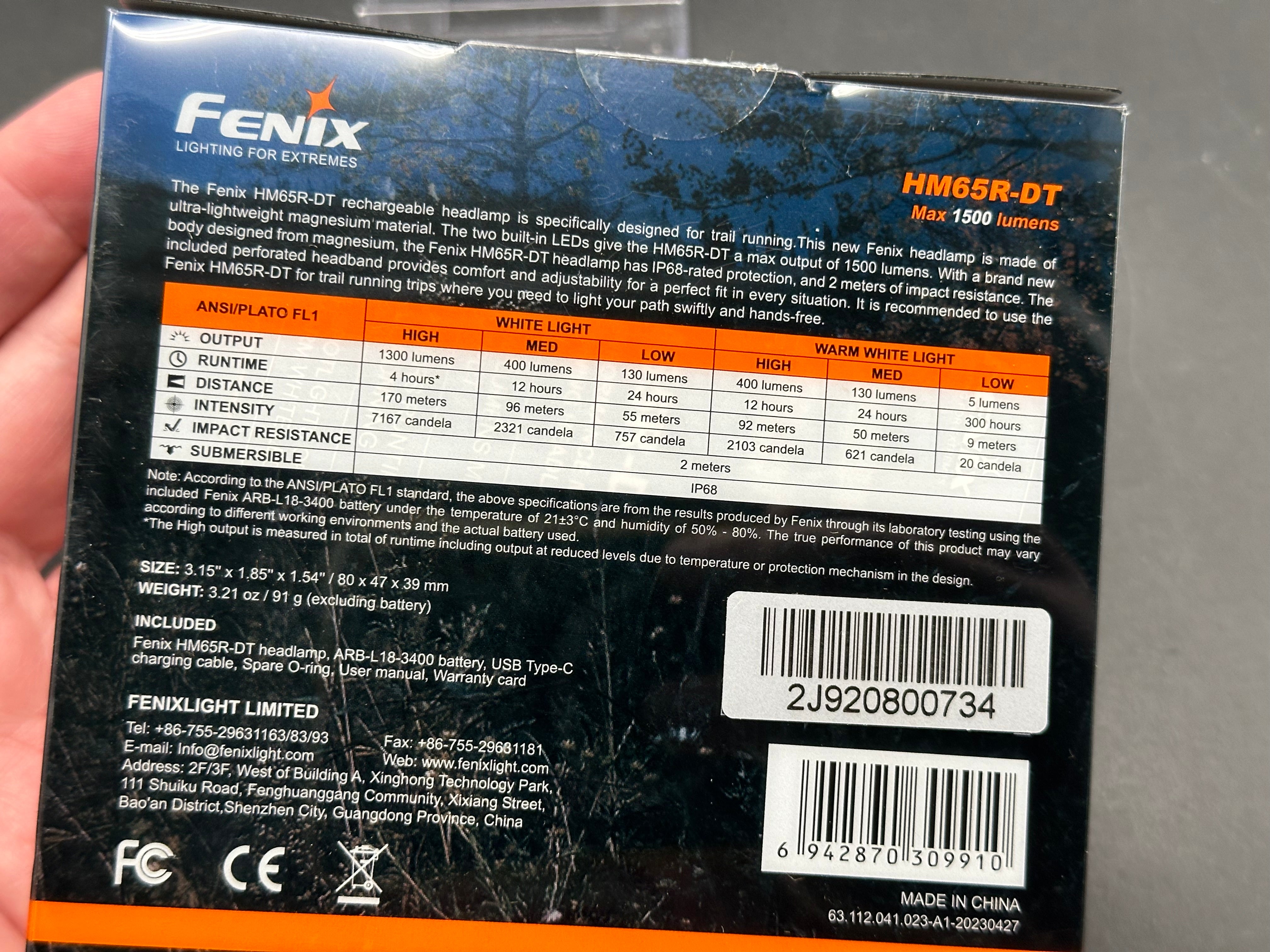 Fenix HM65R-DT 3400mah Battery 1500 Lumens