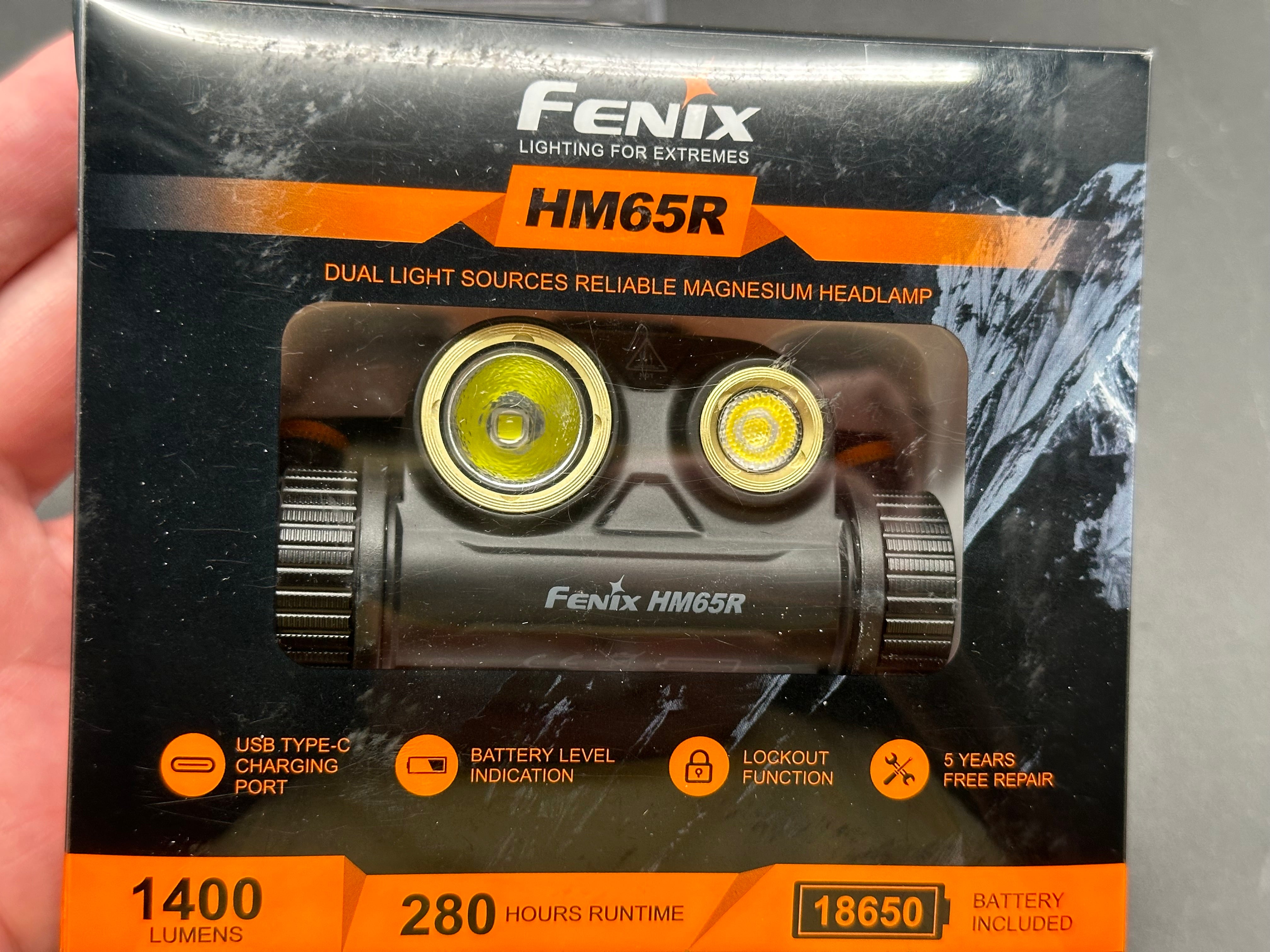 Fenix HM65R 18650 battery 1400 Lumens