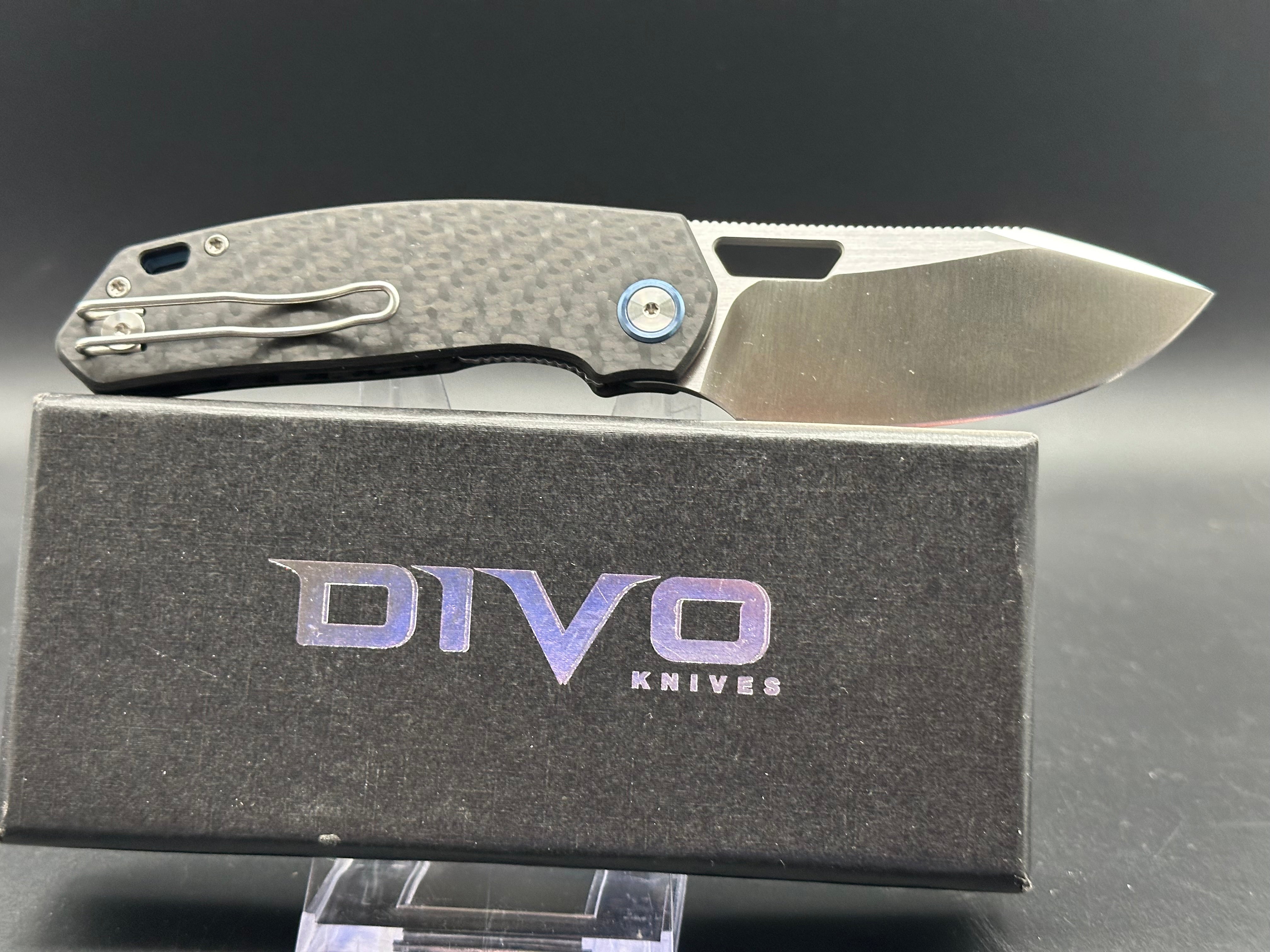 DIVO KNIVES GROWLER V2 POCKET KNIFE CARBON FIBER HANDLE SATIN 154CM PLAIN EDGE